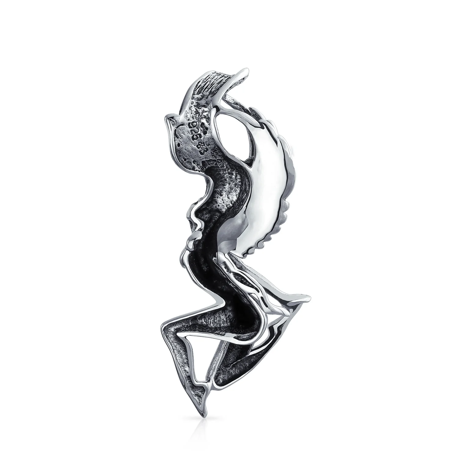 Vintage Angel Goddess Wings Pendant Necklace Antiqued .925 Sterling Silver - Image 18