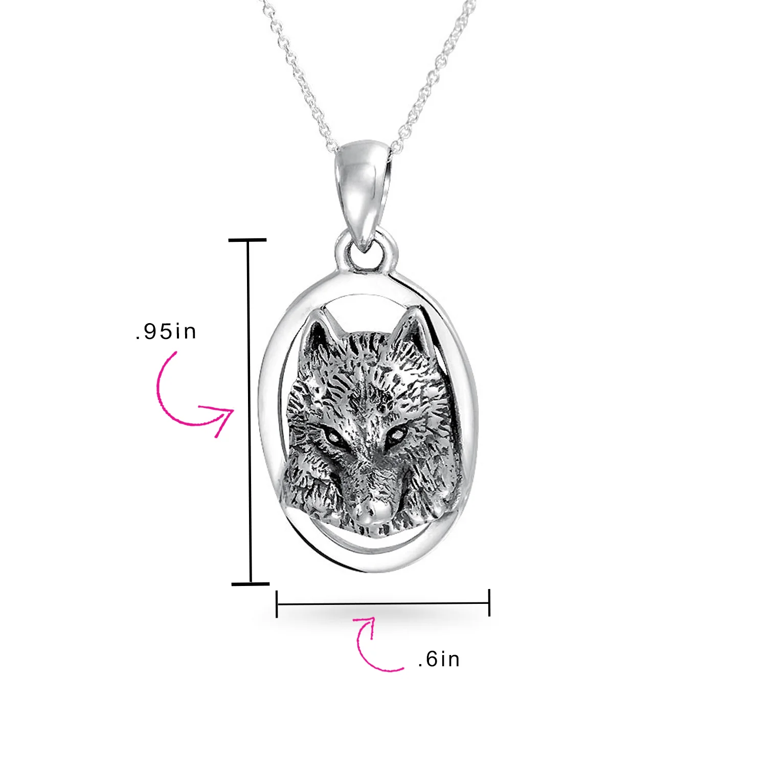 Wolf Pendant Necklace Oval Animal Totem Amulet Of Strength Oxidized .925 Sterling Silver - Image 4
