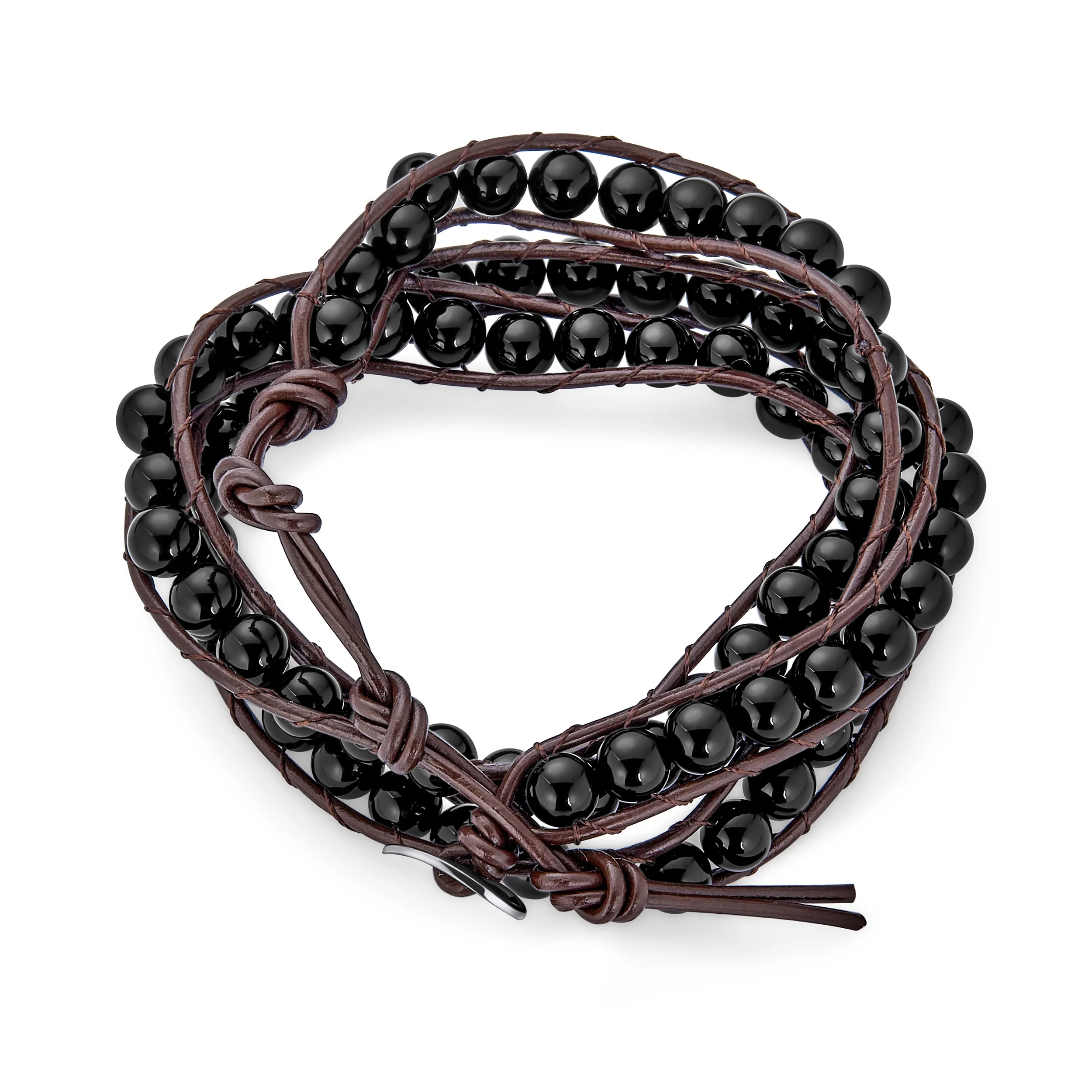 Unisex Wrap Bracelet Two Tone Multi Strand with Tiger Eye & Black Onyx Beads - Image 3