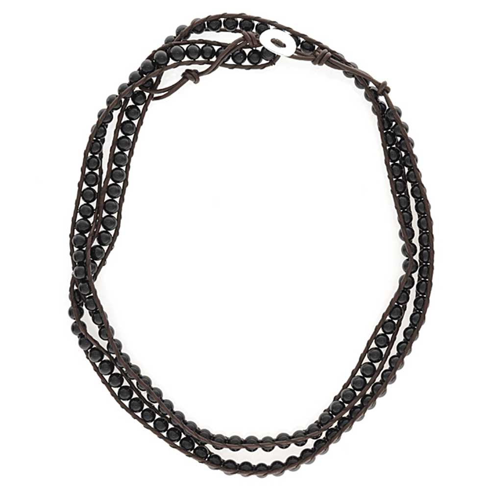 Unisex Wrap Bracelet Two Tone Multi Strand with Tiger Eye & Black Onyx Beads - Image 5