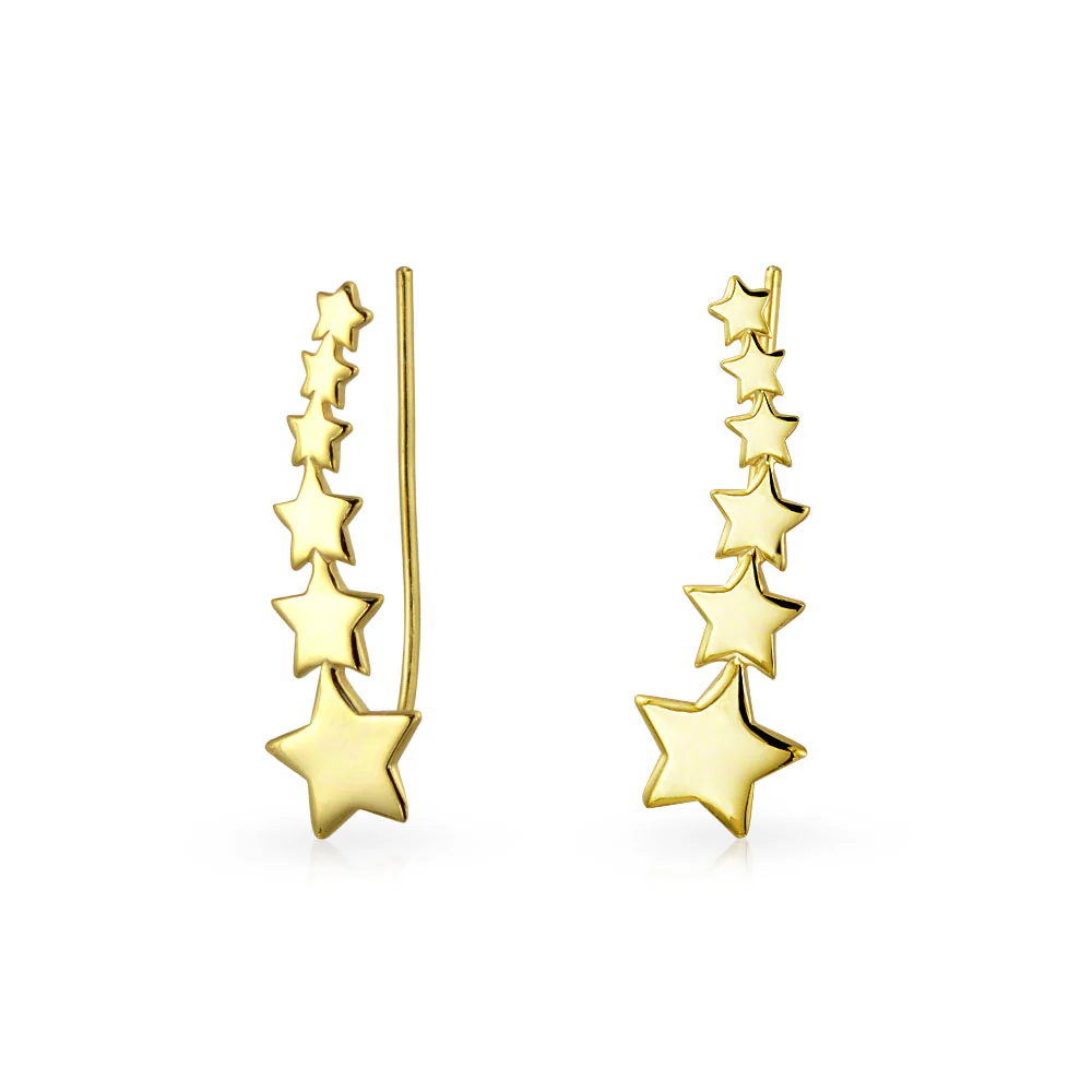 USA Patriotic Celestial Ear Cuff Cartilage Star Climbers 14K Gold Plated Silver