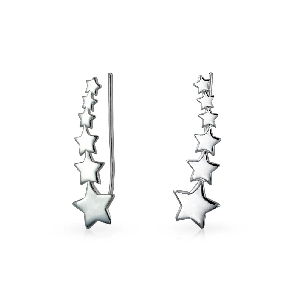 USA Patriotic Celestial Ear Cuff Cartilage Star Climbers 14K Gold Plated Silver - Image 2