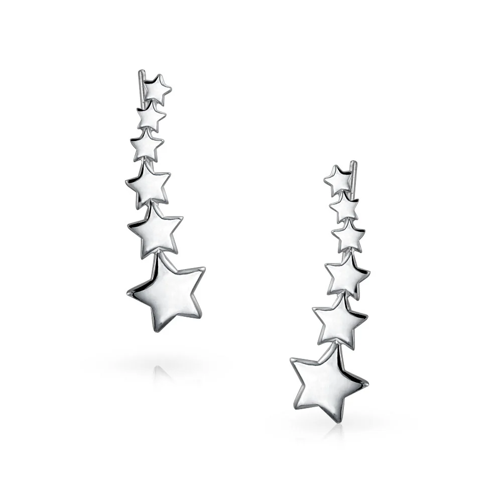 USA Patriotic Celestial Ear Cuff Cartilage Star Climbers 14K Gold Plated Silver - Image 4