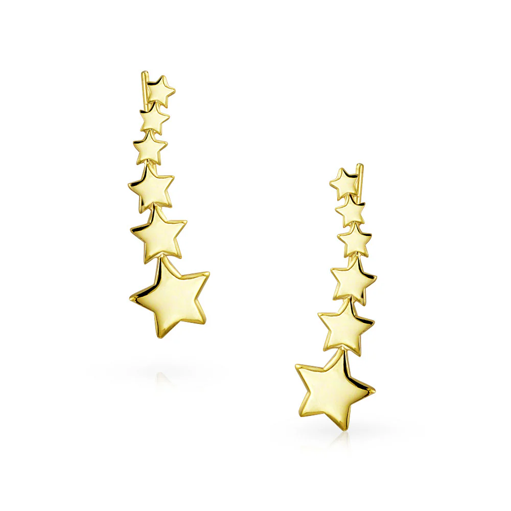 USA Patriotic Celestial Ear Cuff Cartilage Star Climbers 14K Gold Plated Silver - Image 5