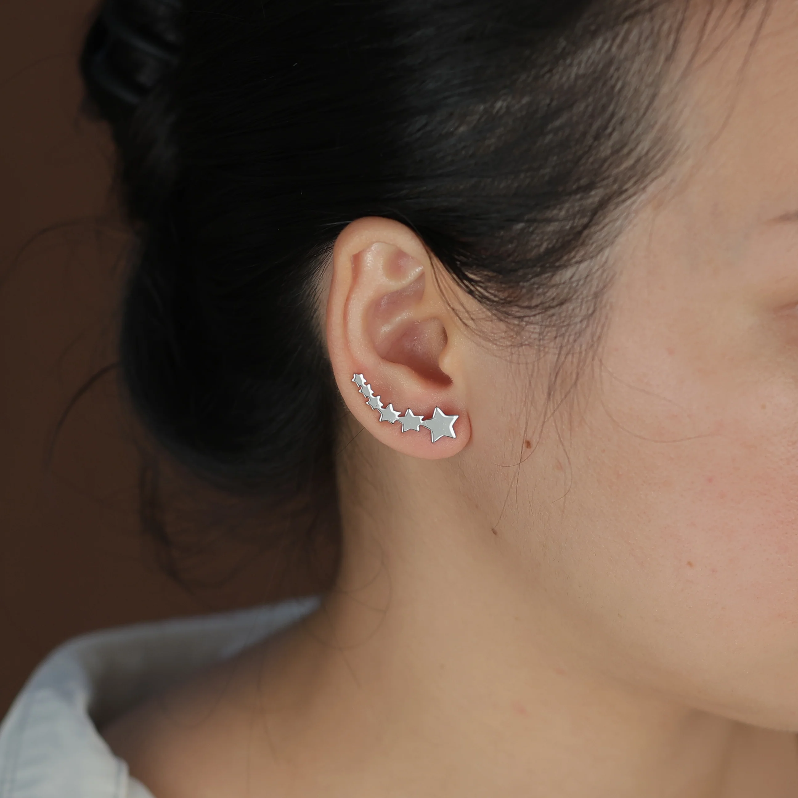 USA Patriotic Celestial Ear Cuff Cartilage Star Climbers 14K Gold Plated Silver - Image 6