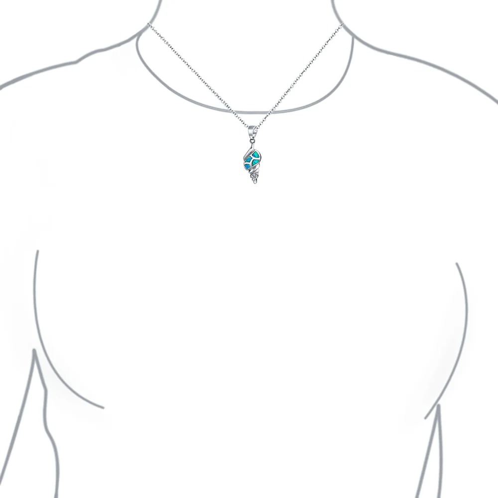Vacation Blue Gemstone Opal Inlay Sea Shell Pendant Necklace Sterling Silver - Image 3