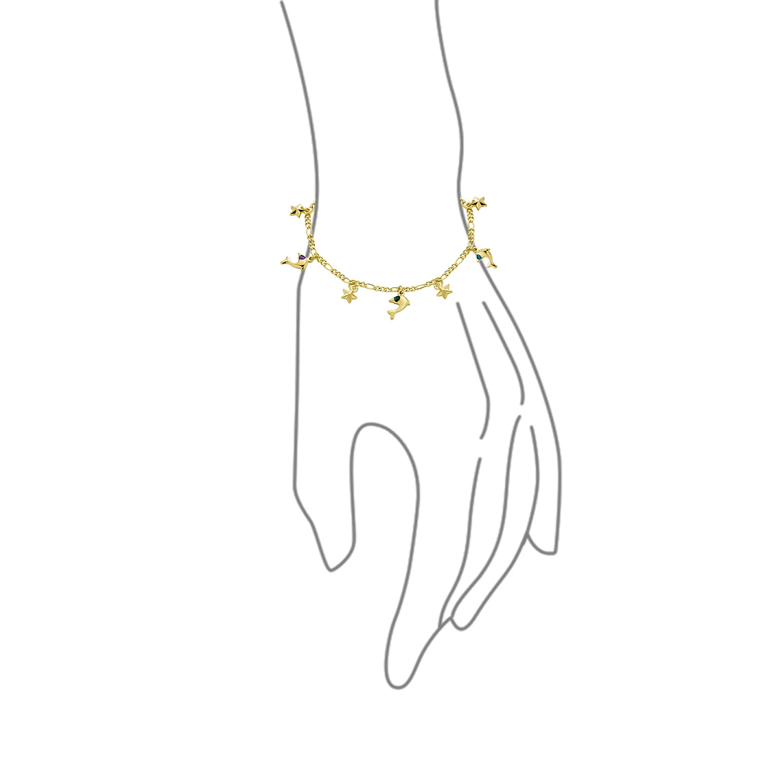 Vacation Nautical Anchor Starfish Charm Bracelet 18K Gold Plated - Image 3