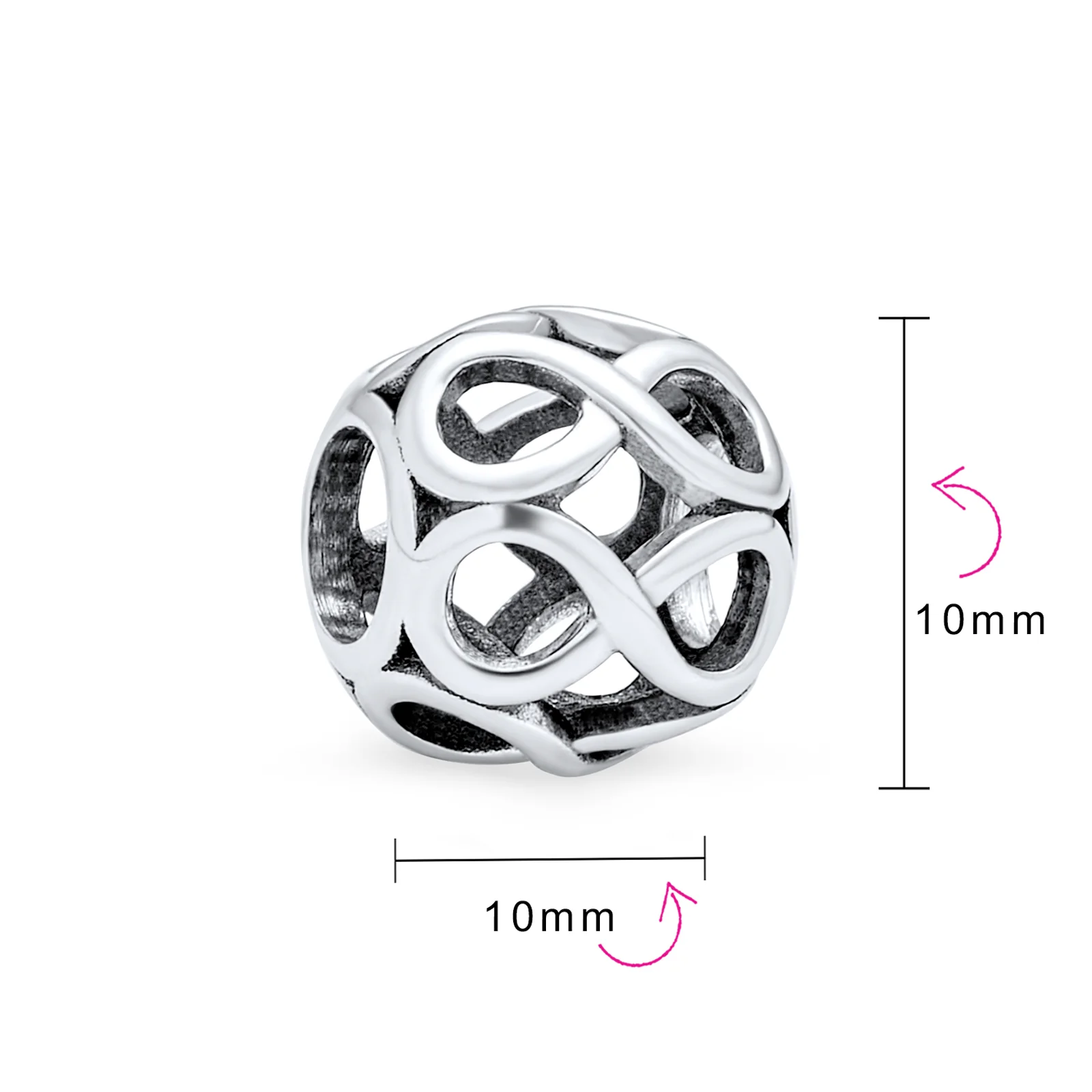 Valentine Heart Knot Charm Bead Sterling Silver for European Bracelet - Image 3
