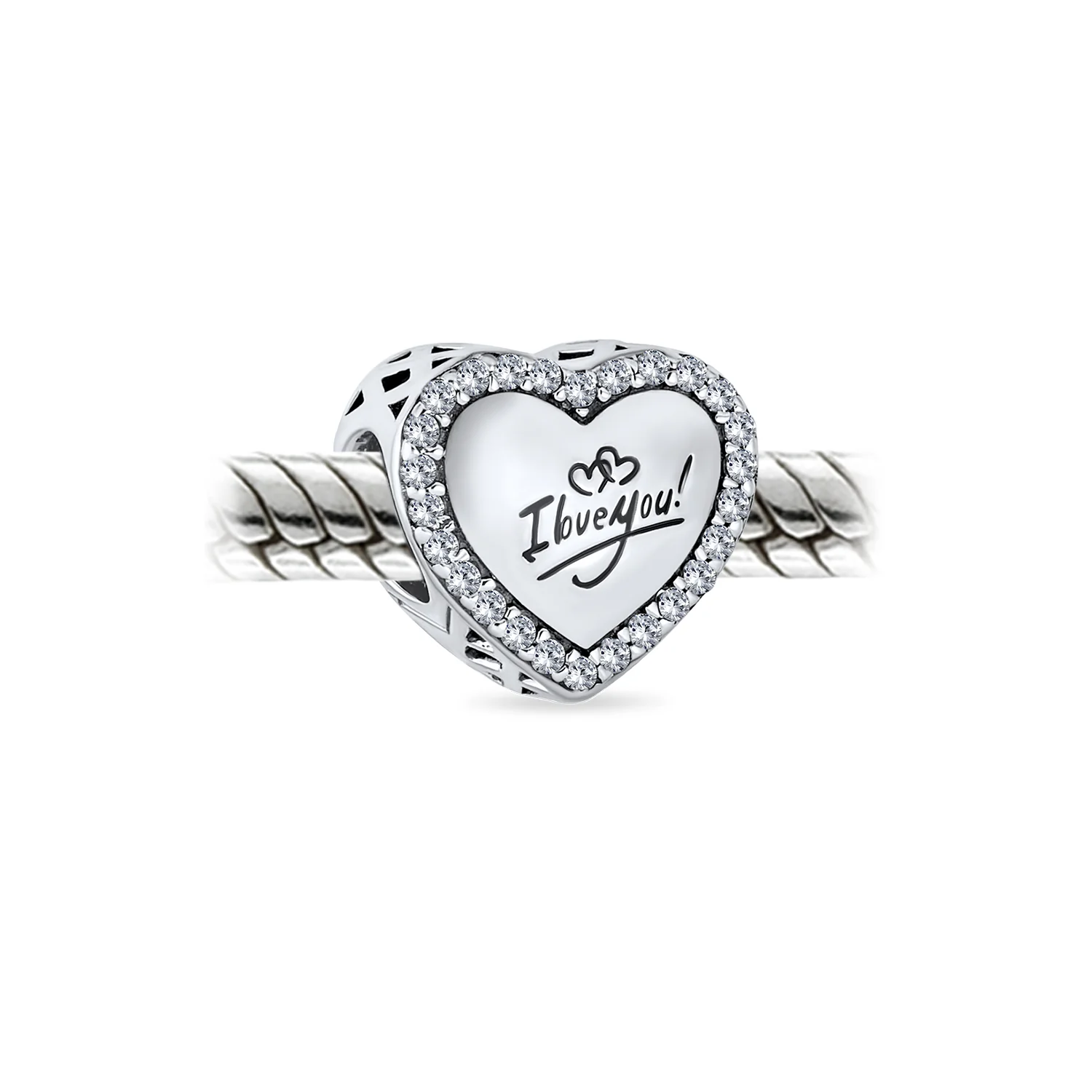Valentine I LOVE YOU Crystal Bead Charm Heart Sterling Silver for Bracelet - Image 2