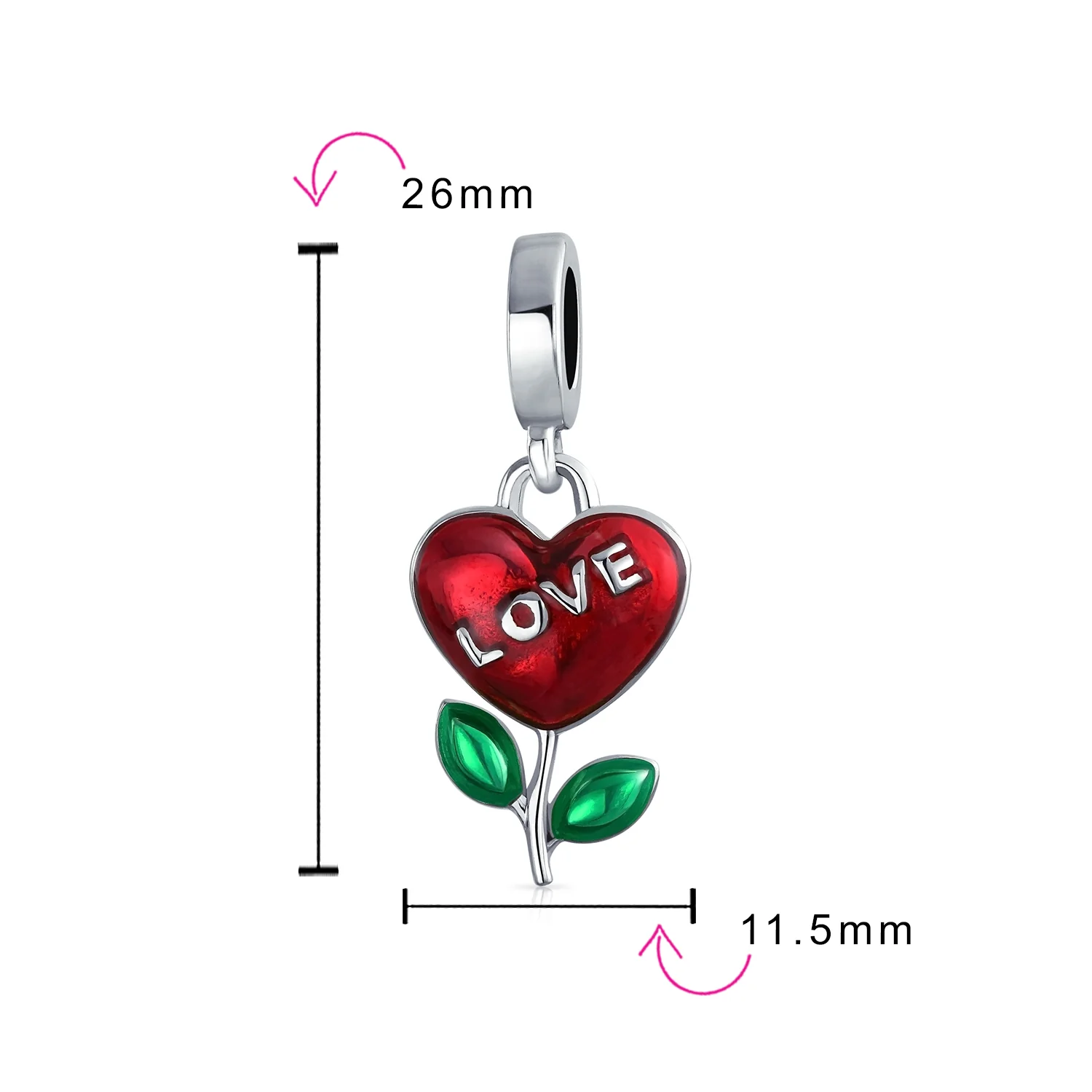 Love Grows Red Enamel Heart Dangle Flower Charm Bead .925 Sterling Silver Fits European Bracelet - Image 5