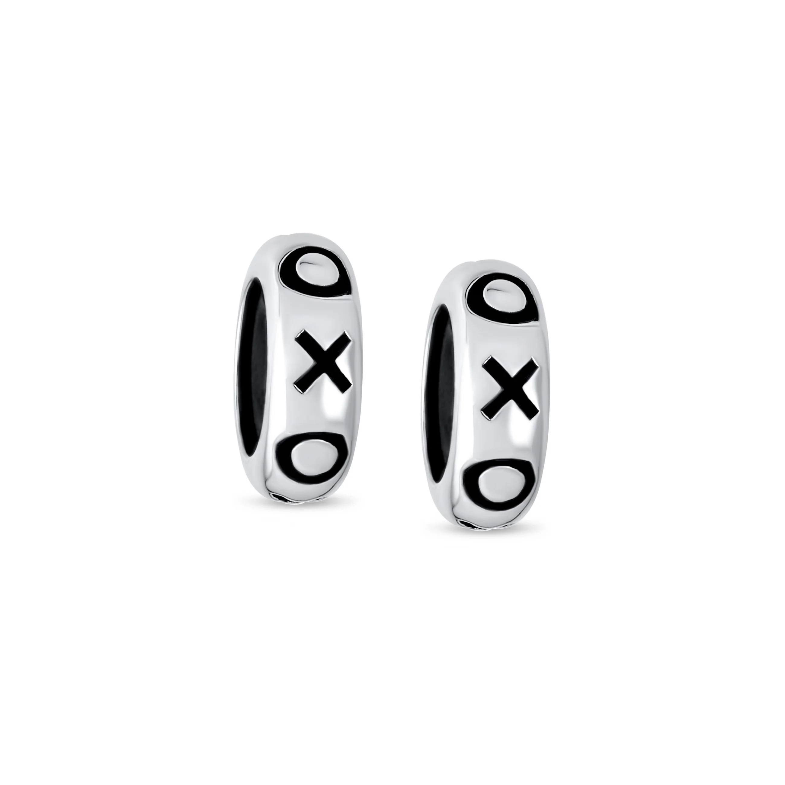 Set of 2 Valentine XO Clasp Spacer Charm Bead Black Rubber Oxidized Silver