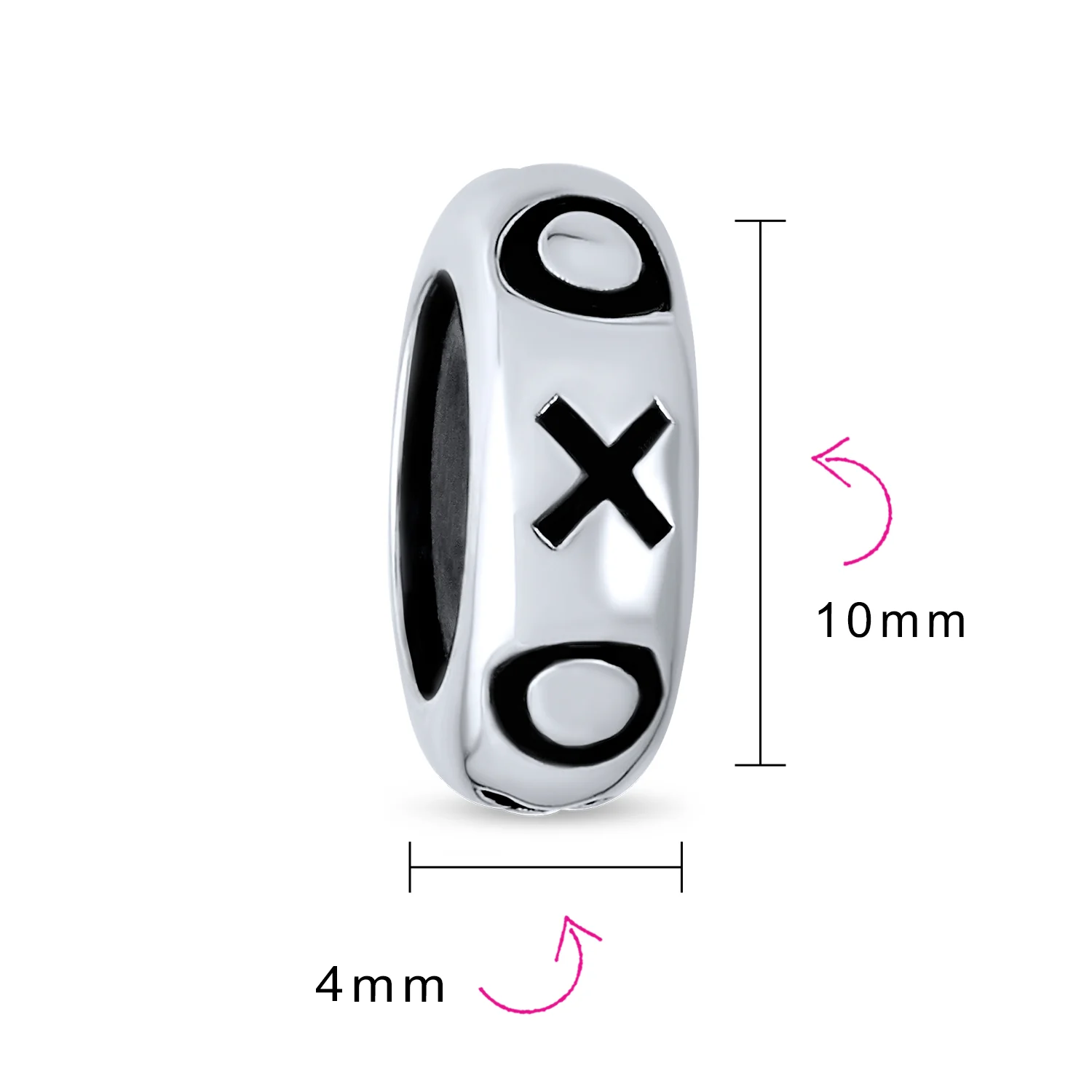 Set of 2 Valentine XO Clasp Spacer Charm Bead Black Rubber Oxidized Silver - Image 3