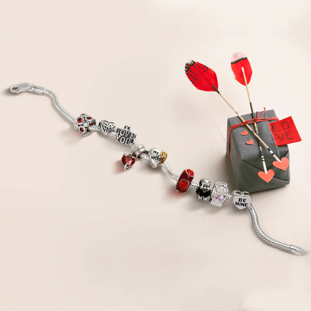 Valentines Love Heart Dangle Charm Bead Sterling Silver for European Bracelet - Image 10