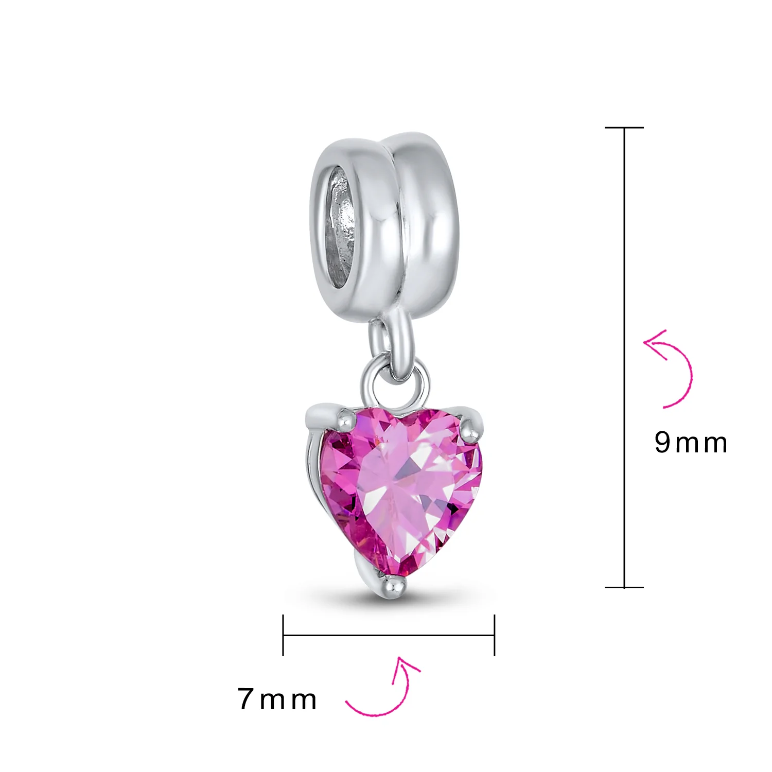 Valentines Love Heart Dangle Charm Bead Sterling Silver for European Bracelet - Image 8