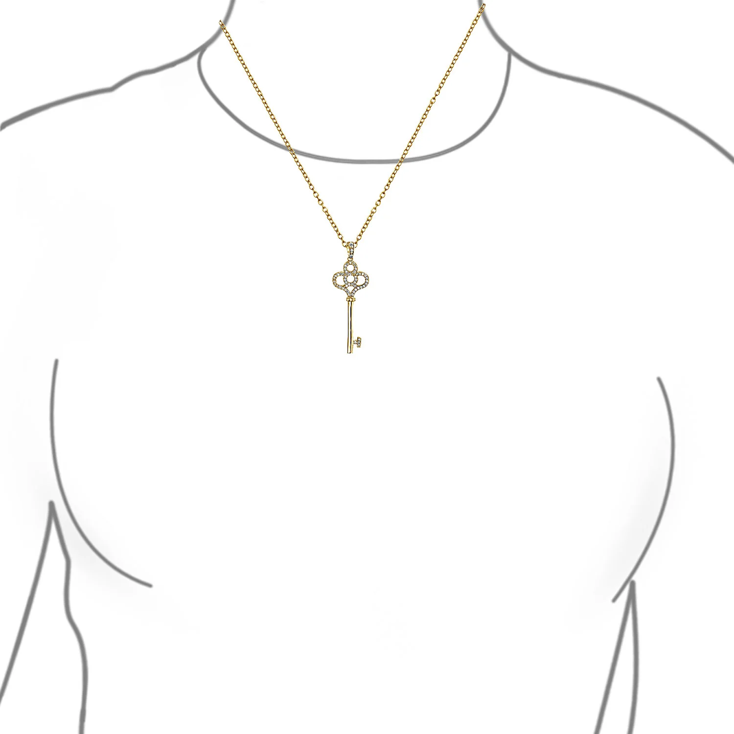 Victorian Style Crown Key Pendant Necklace with CZ in 14K Gold Plated Silver - Image 4
