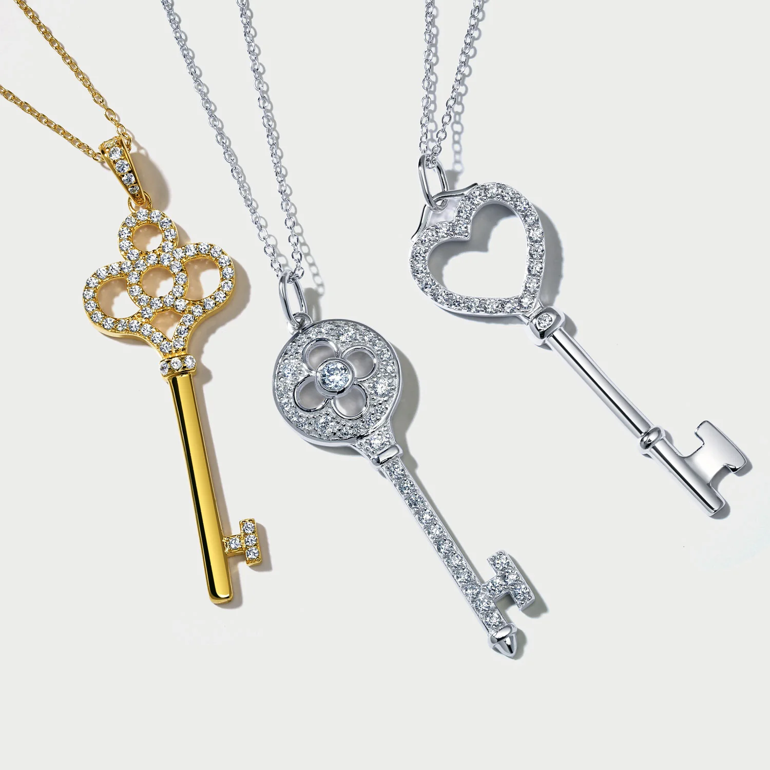 Victorian Style Crown Key Pendant Necklace with CZ in 14K Gold Plated Silver - Image 5
