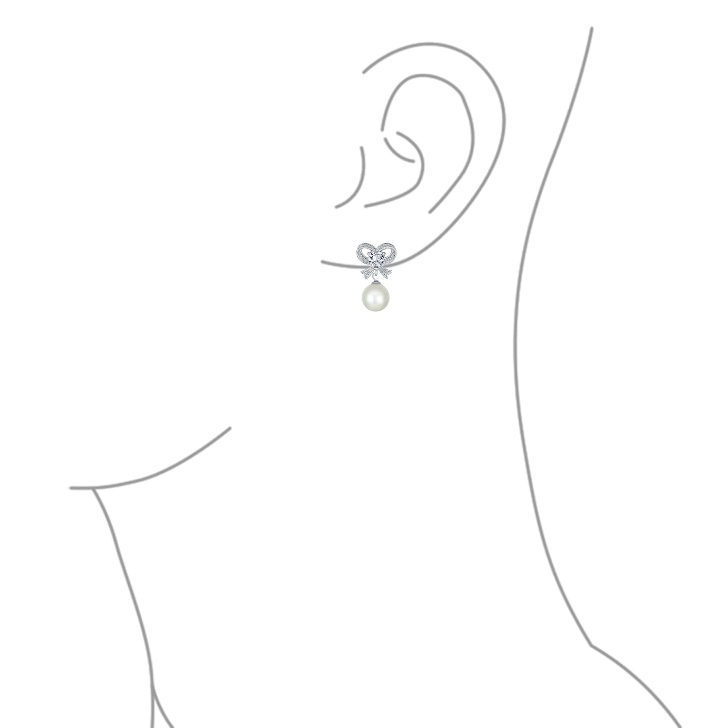 Victorian Dangle Chandelier Earrings with CZ Pearl and Bow Design Silver Plated - Image 3