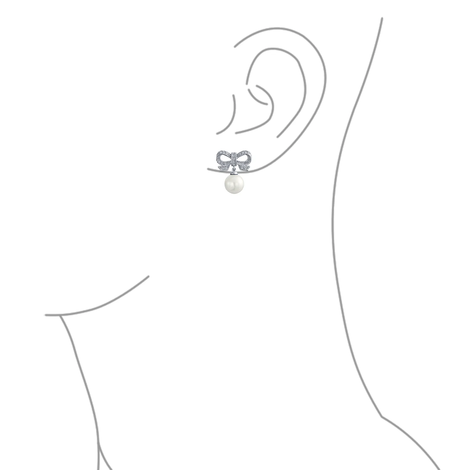 Victorian Dangle Chandelier Earrings with Ribbon CZ and Simulated Pearl Bow - Image 3