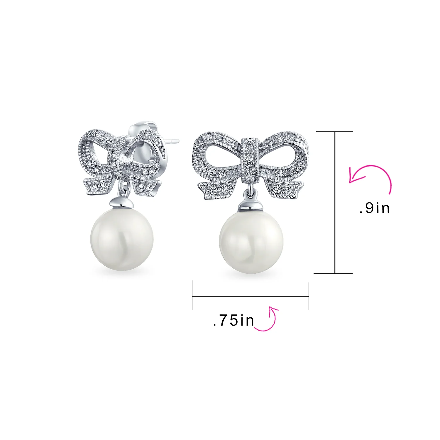 Victorian Dangle Chandelier Earrings with Ribbon CZ and Simulated Pearl Bow - Image 4