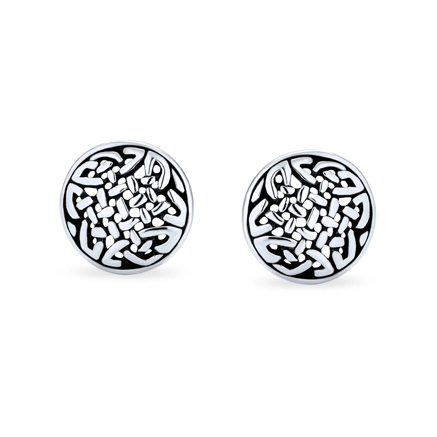 Viking Celtic Knot Stud Earrings in Oxidized Sterling Silver - Image 2