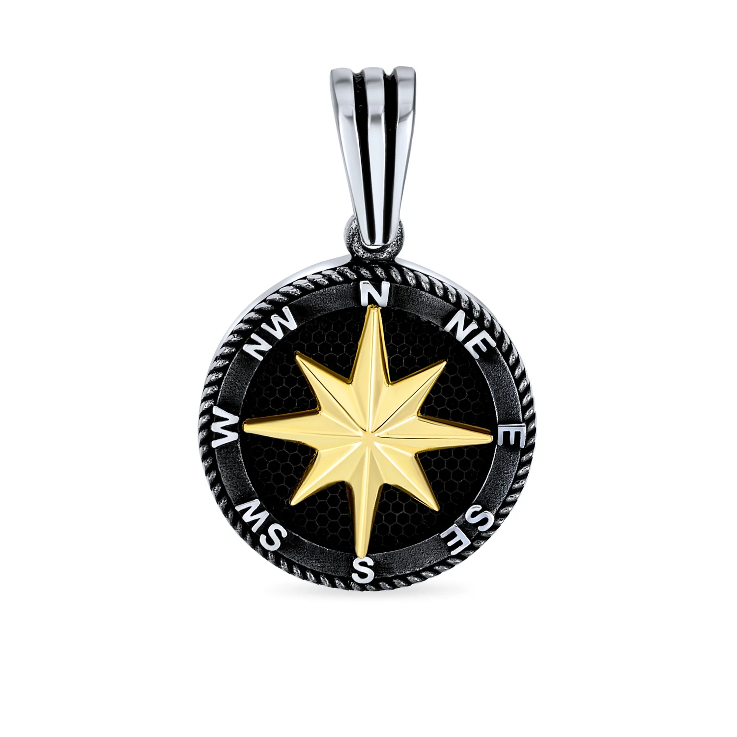 Unisex Viking Compass Pendant Necklace Black Plated Sterling Silver Chain - Image 2