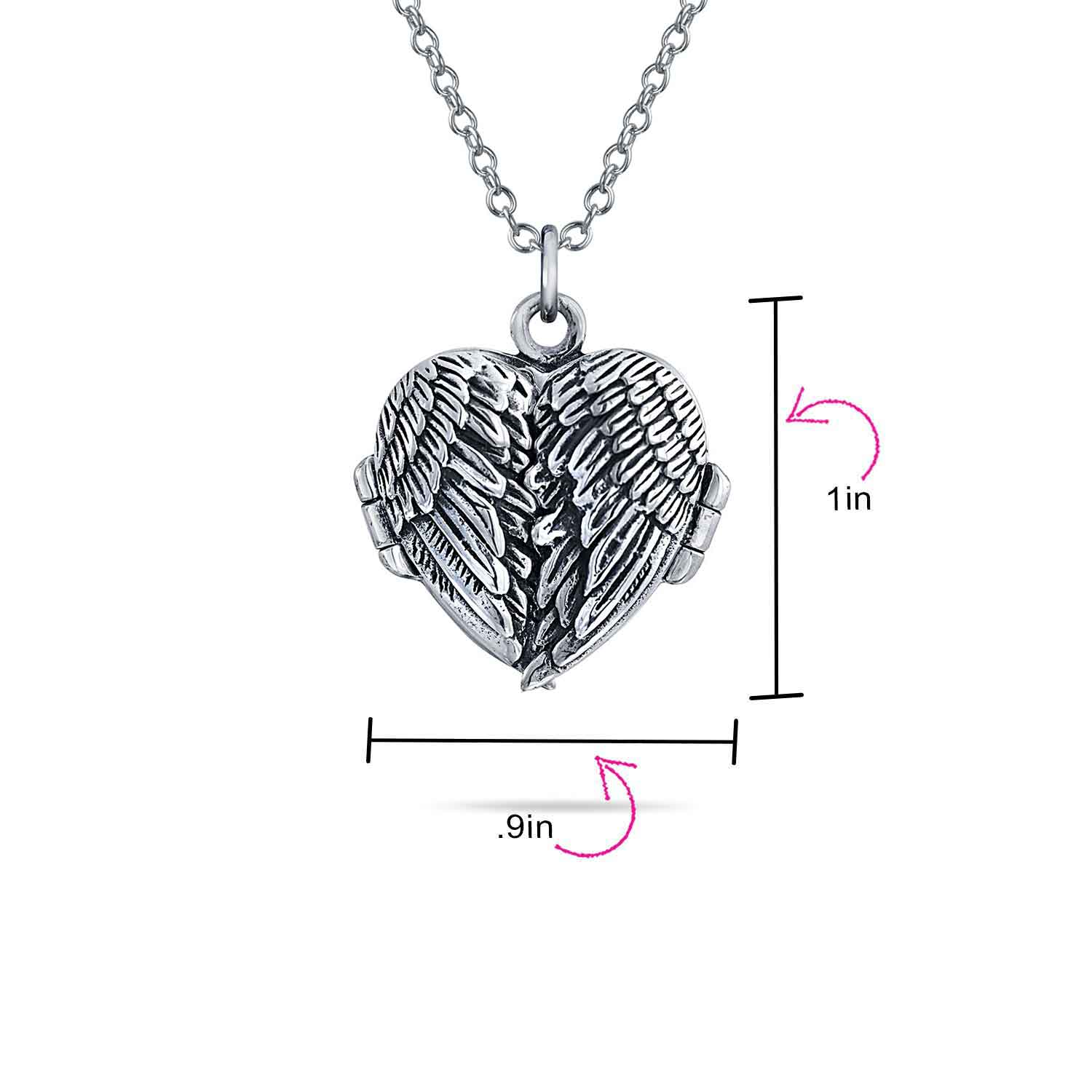 Vintage Style Guardian Angel Wing Heart Photo Locket Necklace Silver Pendant - Image 5