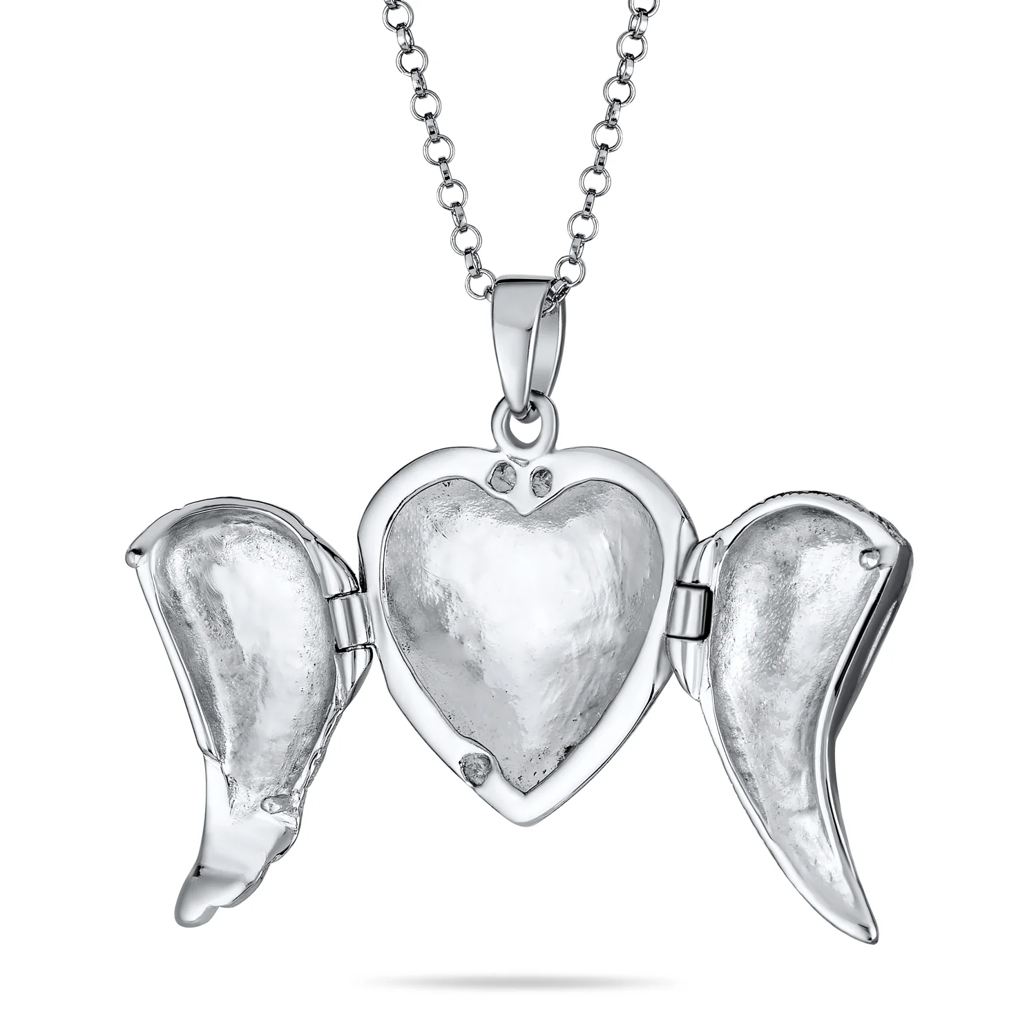 Spiritual Angel Wing Feathers Heart Locket Necklace Keepsake Photos Oxidized .925 Sterling Silver - Image 3