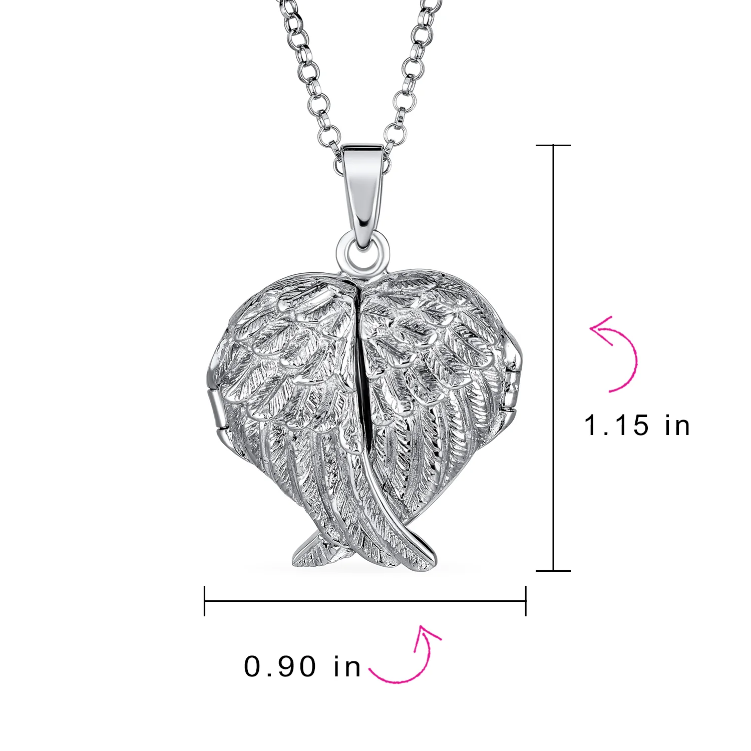 Spiritual Angel Wing Feathers Heart Locket Necklace Keepsake Photos Oxidized .925 Sterling Silver - Image 6