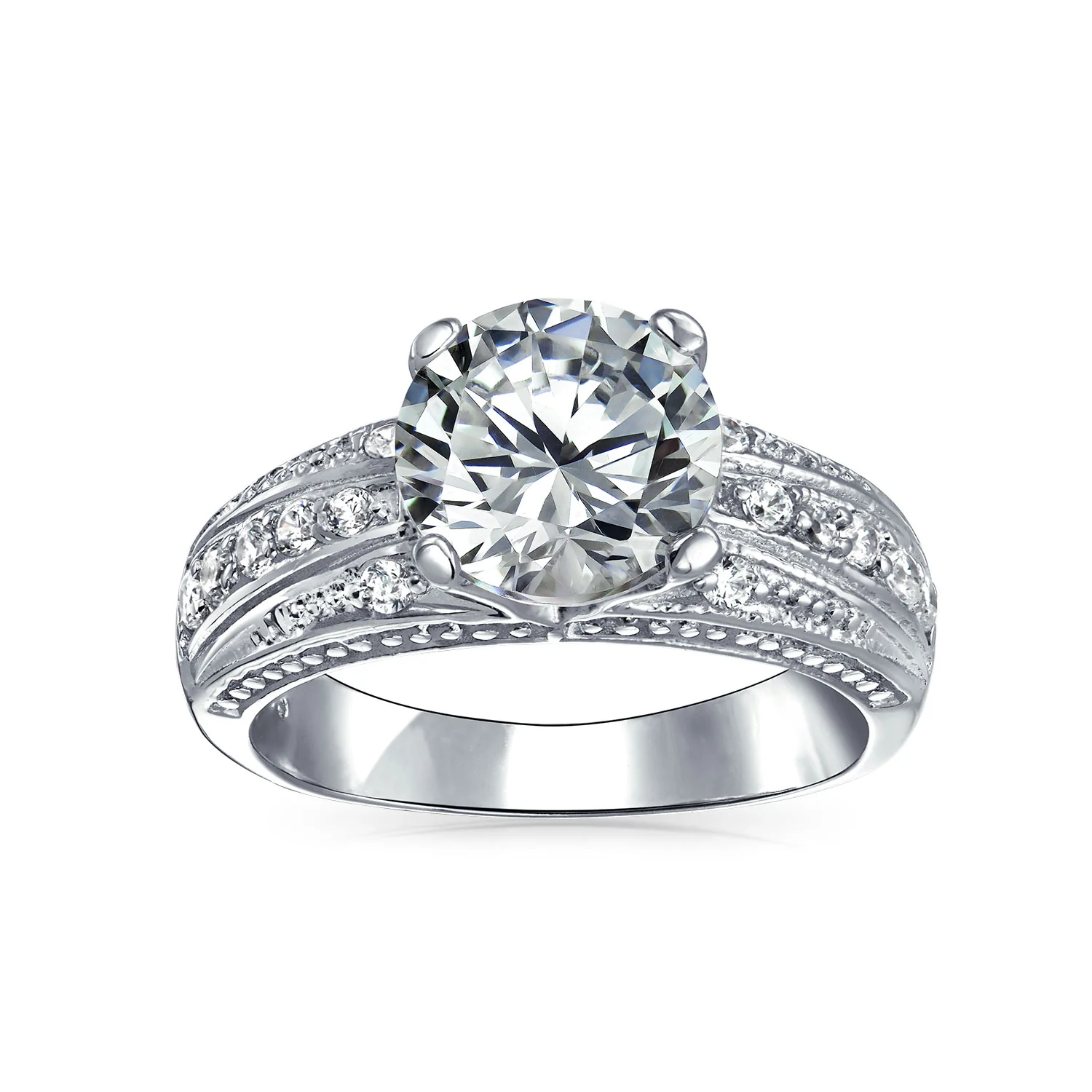 Art Deco Style 2CT Princess Cut CZ Solitaire Engagement Set & Pave Band Ring .925 Sterling Silver