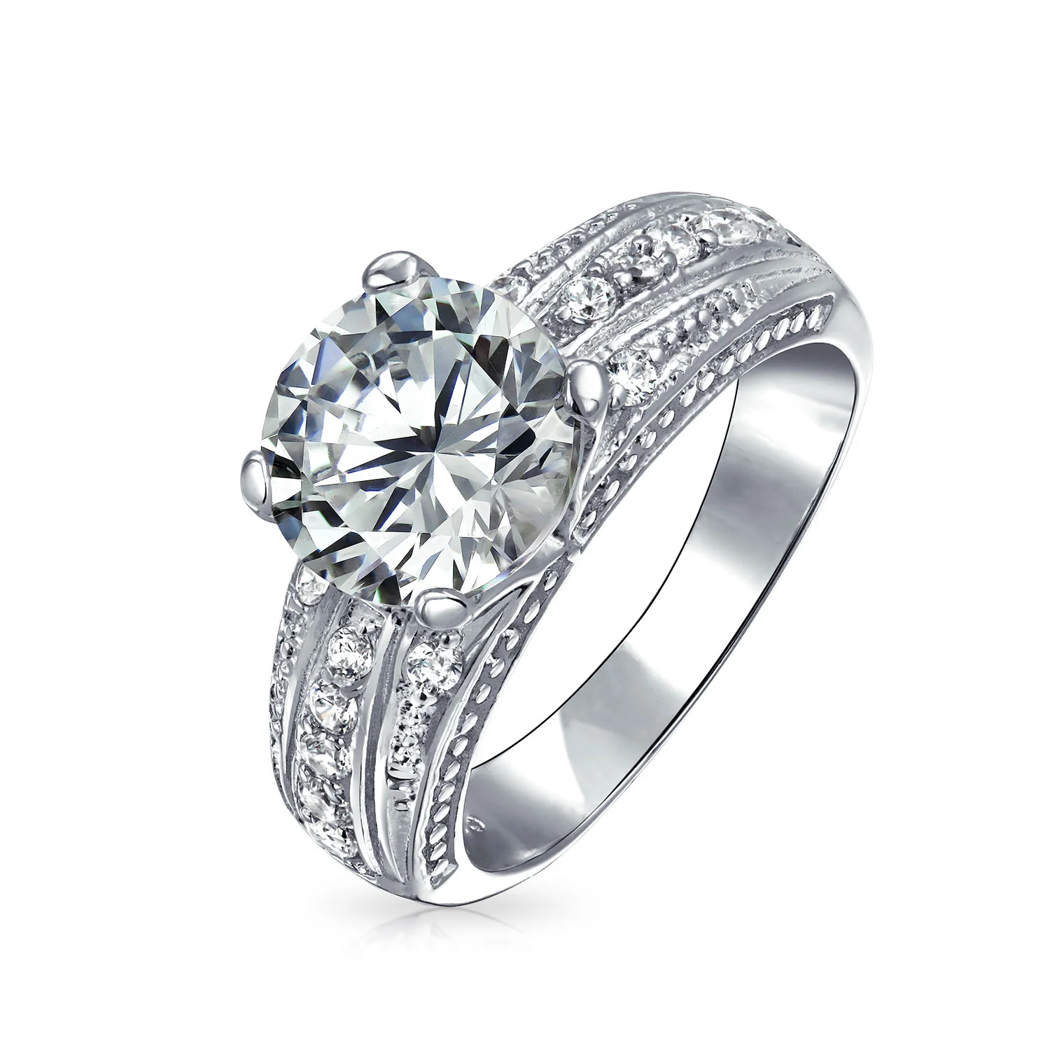 Art Deco Style 2CT Princess Cut CZ Solitaire Engagement Set & Pave Band Ring .925 Sterling Silver - Image 2