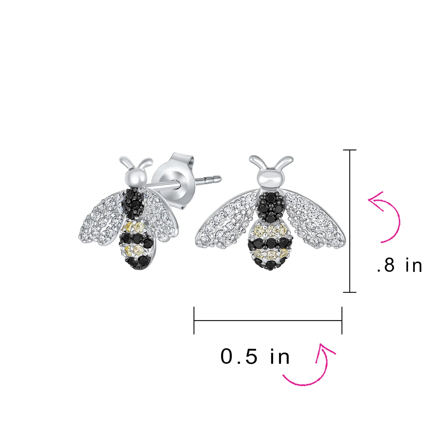 Estate Vintage Art Deco Queen Bumble Bee Stud Earrings in Sterling Silver - Image 4