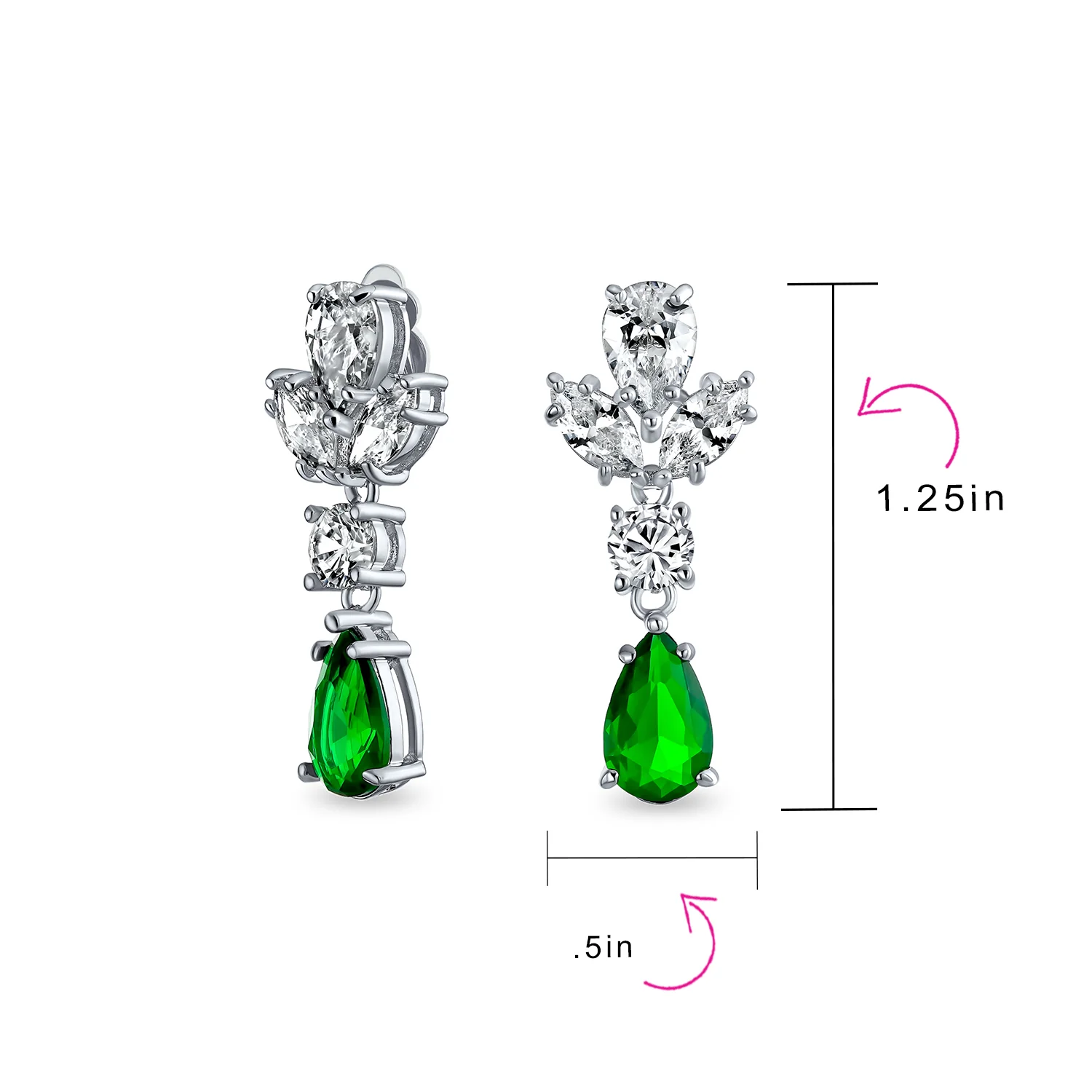 Vintage Art Deco Blue Aquamarine CZ Chandelier Clip-On Earrings Silver Plated - Image 16