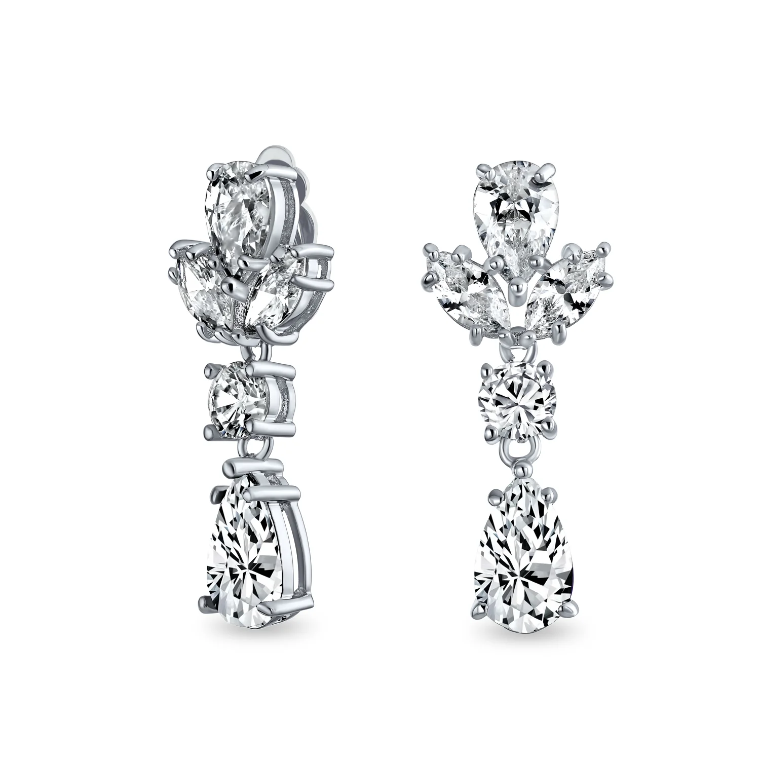 Vintage Art Deco Blue Aquamarine CZ Chandelier Clip-On Earrings Silver Plated - Image 4