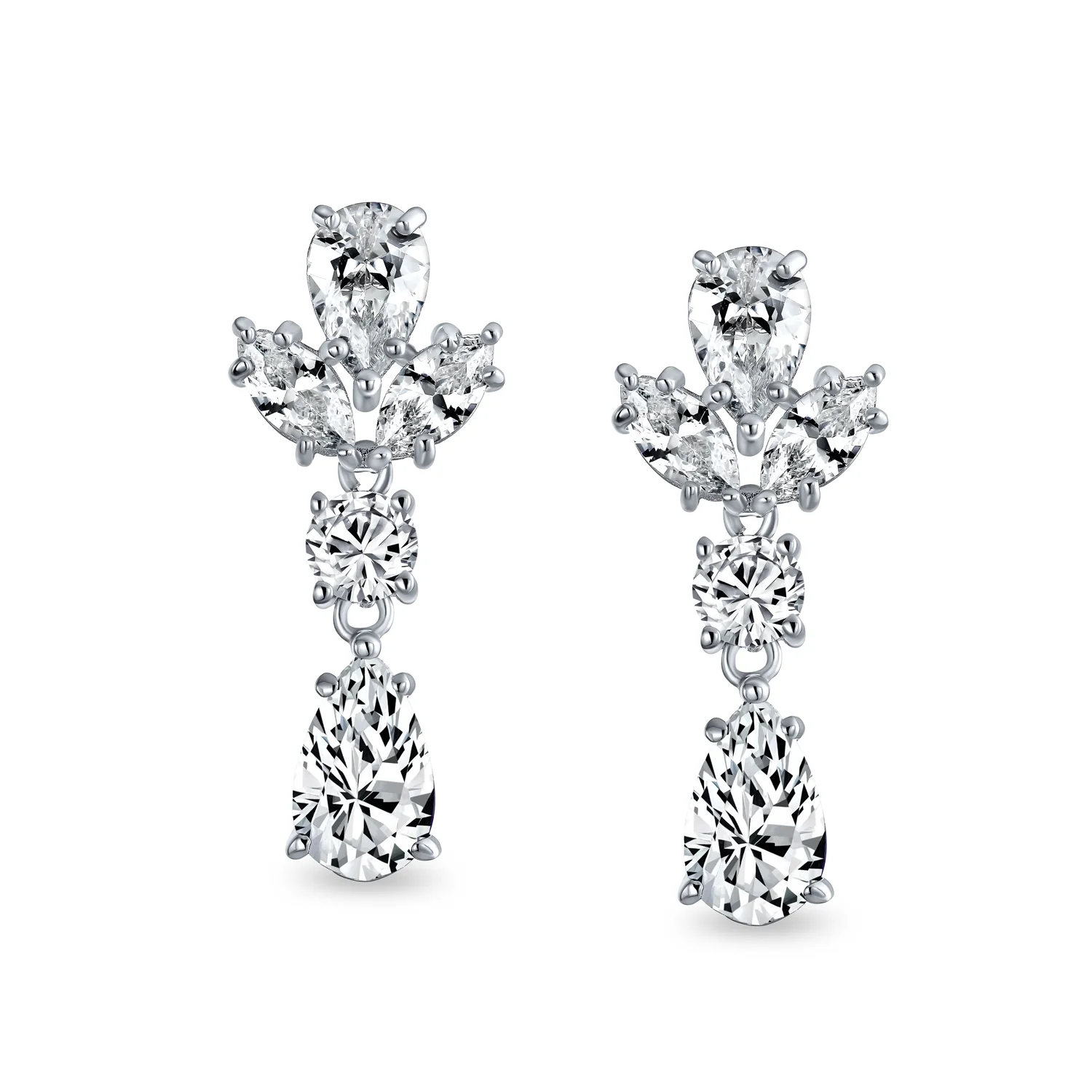 Vintage Art Deco Blue Aquamarine CZ Chandelier Clip-On Earrings Silver Plated - Image 9
