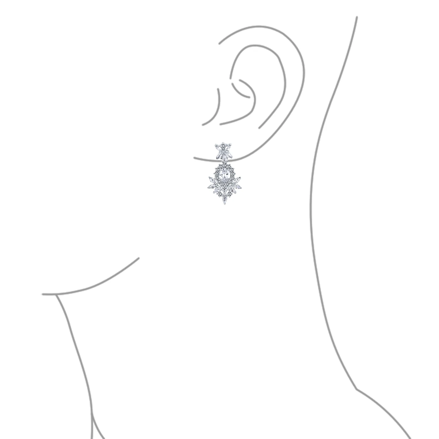 Cocktail Leaf Motif Cubic Zirconia Black White CZ Chandelier Clip-On Earrings - Image 10