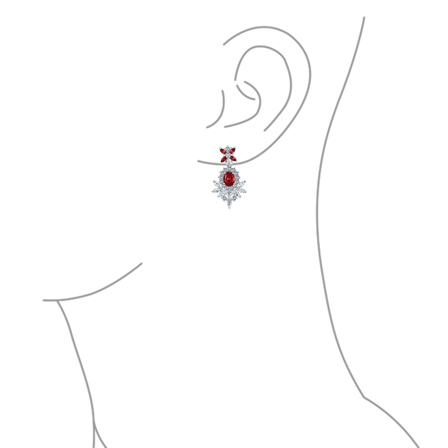 Cocktail Leaf Motif Cubic Zirconia Black White CZ Chandelier Clip-On Earrings - Image 11