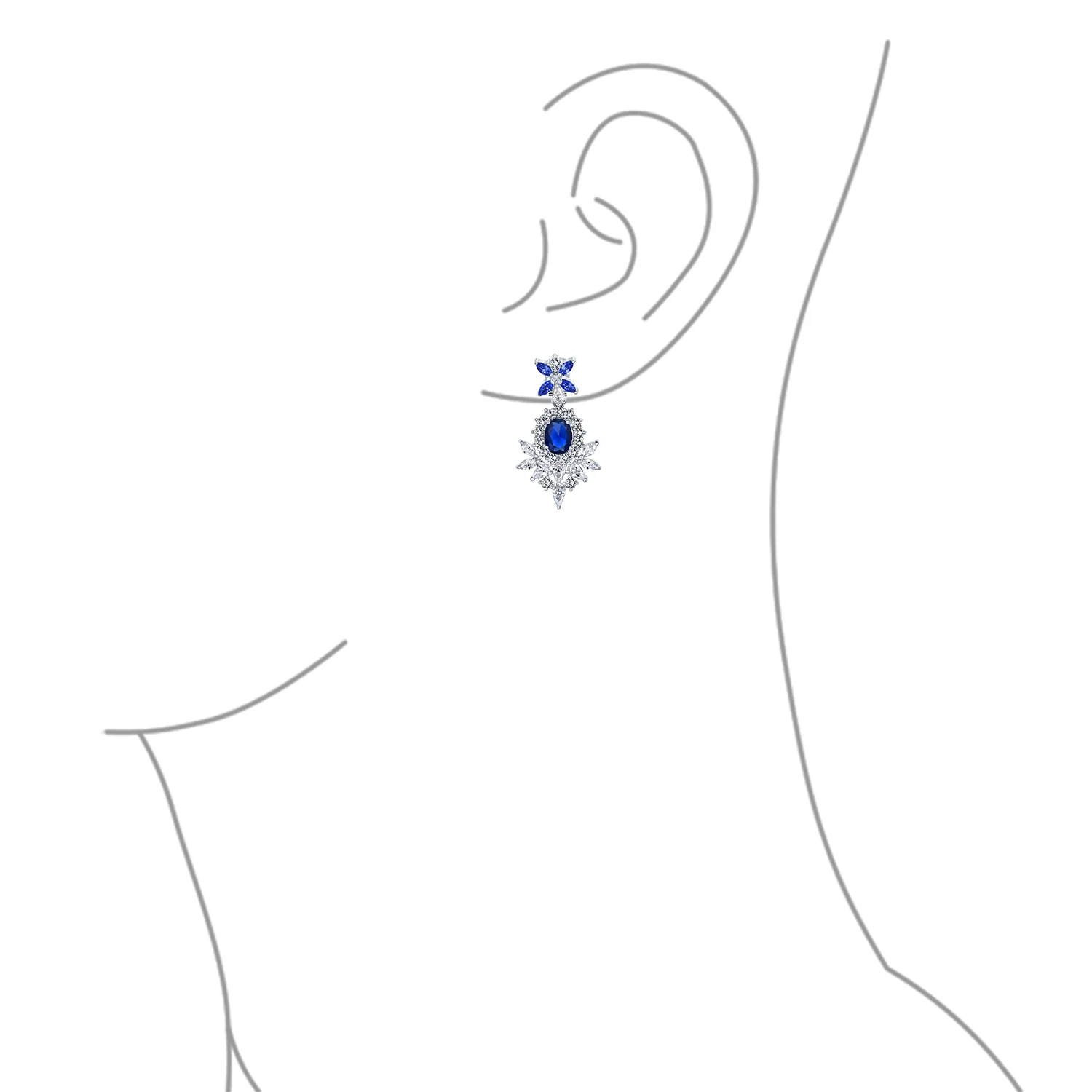 Cocktail Leaf Motif Cubic Zirconia Black White CZ Chandelier Clip-On Earrings - Image 12