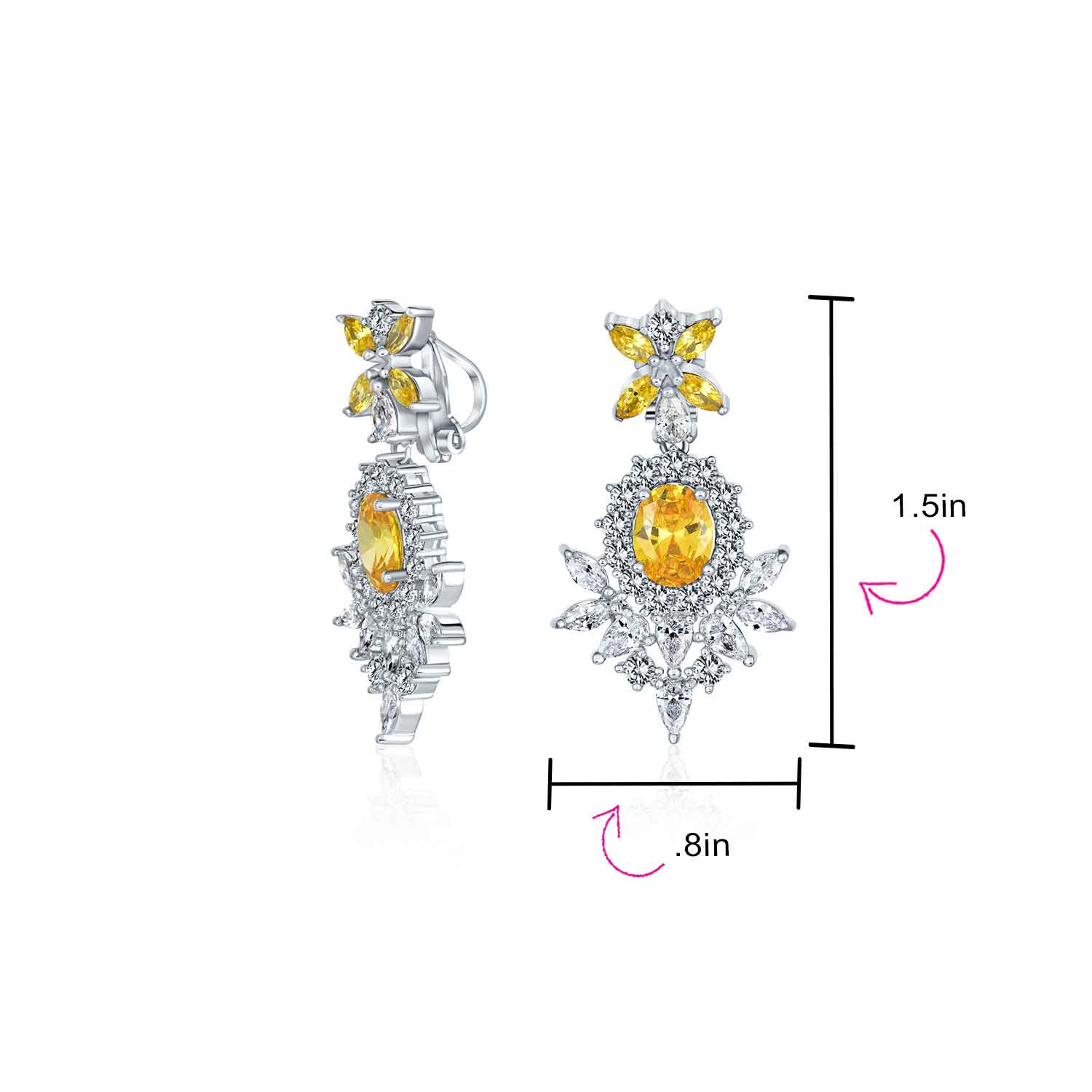 Cocktail Leaf Motif Cubic Zirconia Black White CZ Chandelier Clip-On Earrings - Image 13