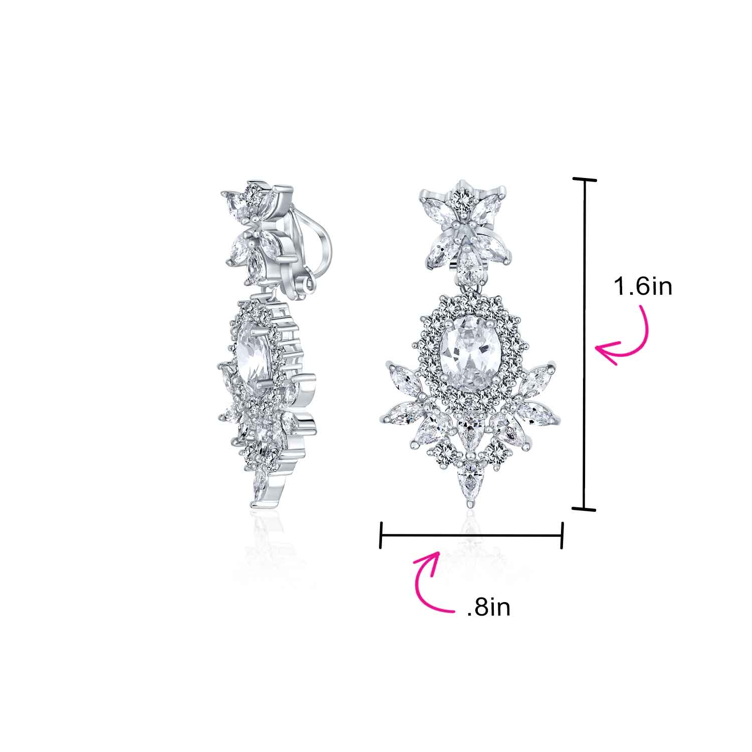 Cocktail Leaf Motif Cubic Zirconia Black White CZ Chandelier Clip-On Earrings - Image 14