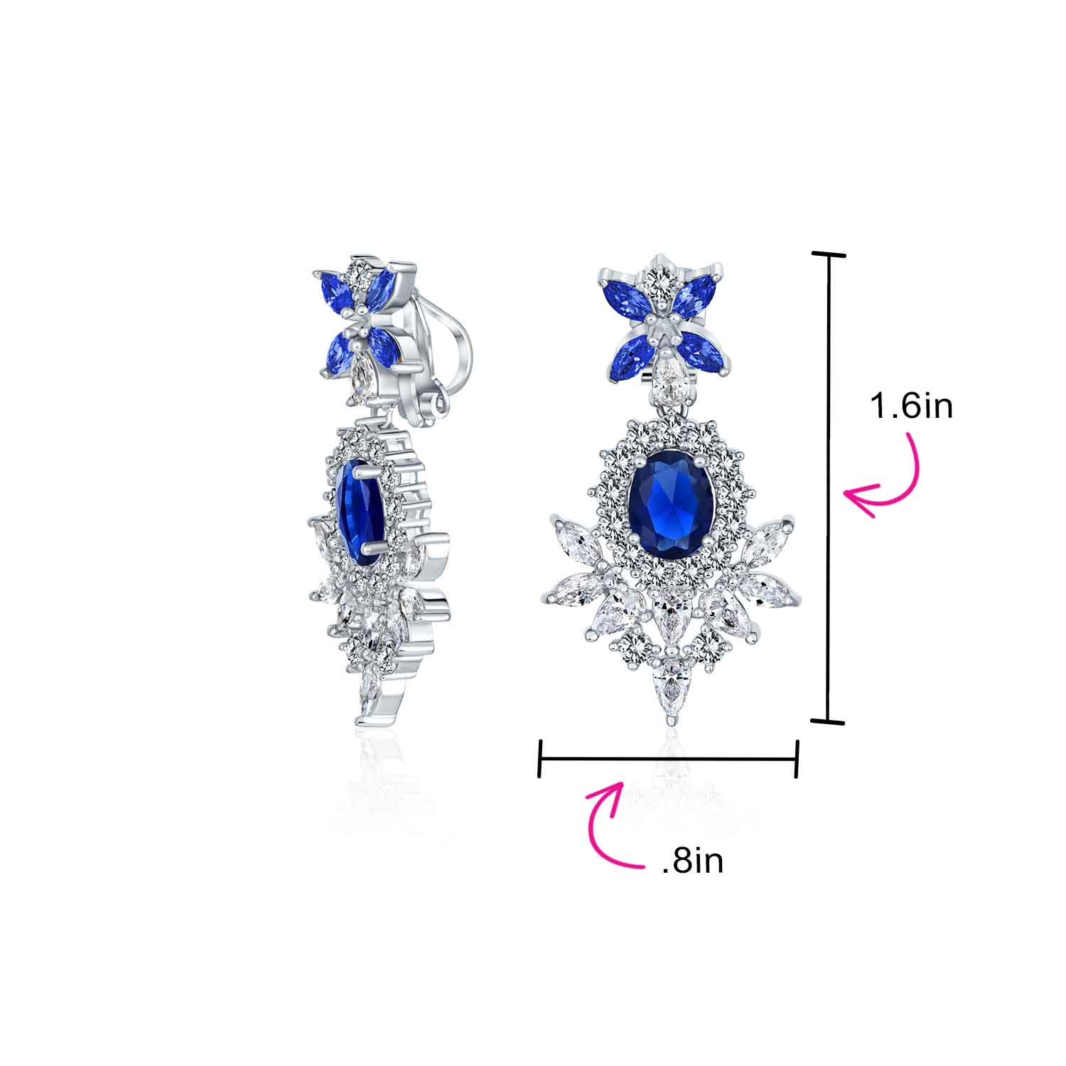 Cocktail Leaf Motif Cubic Zirconia Black White CZ Chandelier Clip-On Earrings - Image 16