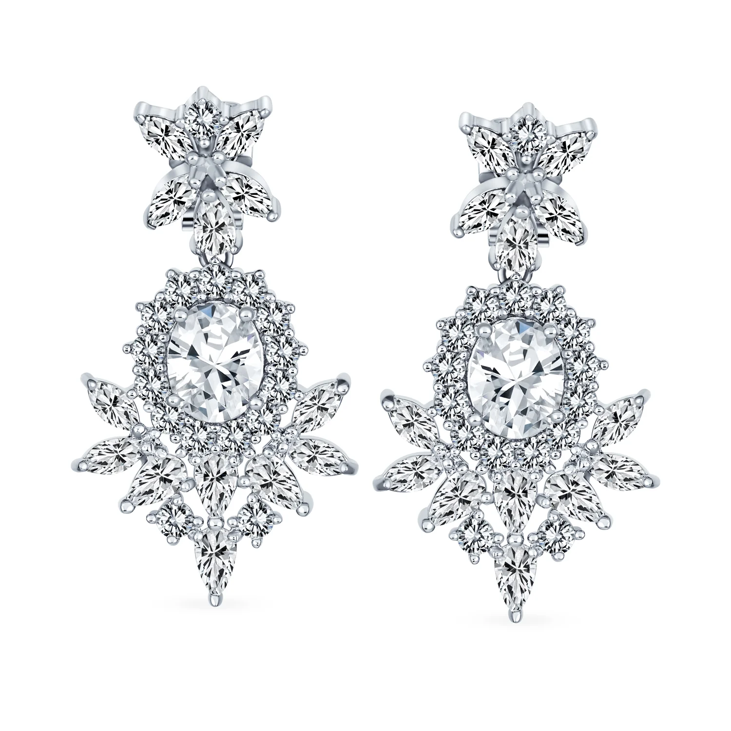 Cocktail Leaf Motif Cubic Zirconia Black White CZ Chandelier Clip-On Earrings - Image 6
