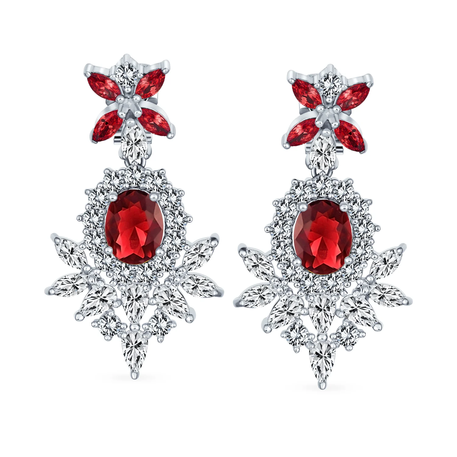 Cocktail Leaf Motif Cubic Zirconia Black White CZ Chandelier Clip-On Earrings - Image 7