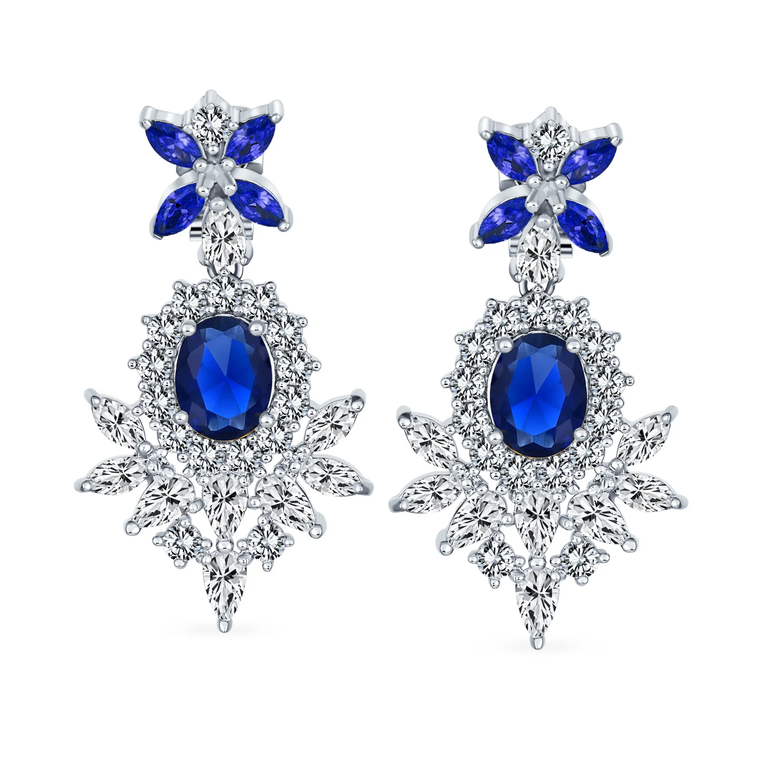 Cocktail Leaf Motif Cubic Zirconia Black White CZ Chandelier Clip-On Earrings - Image 8