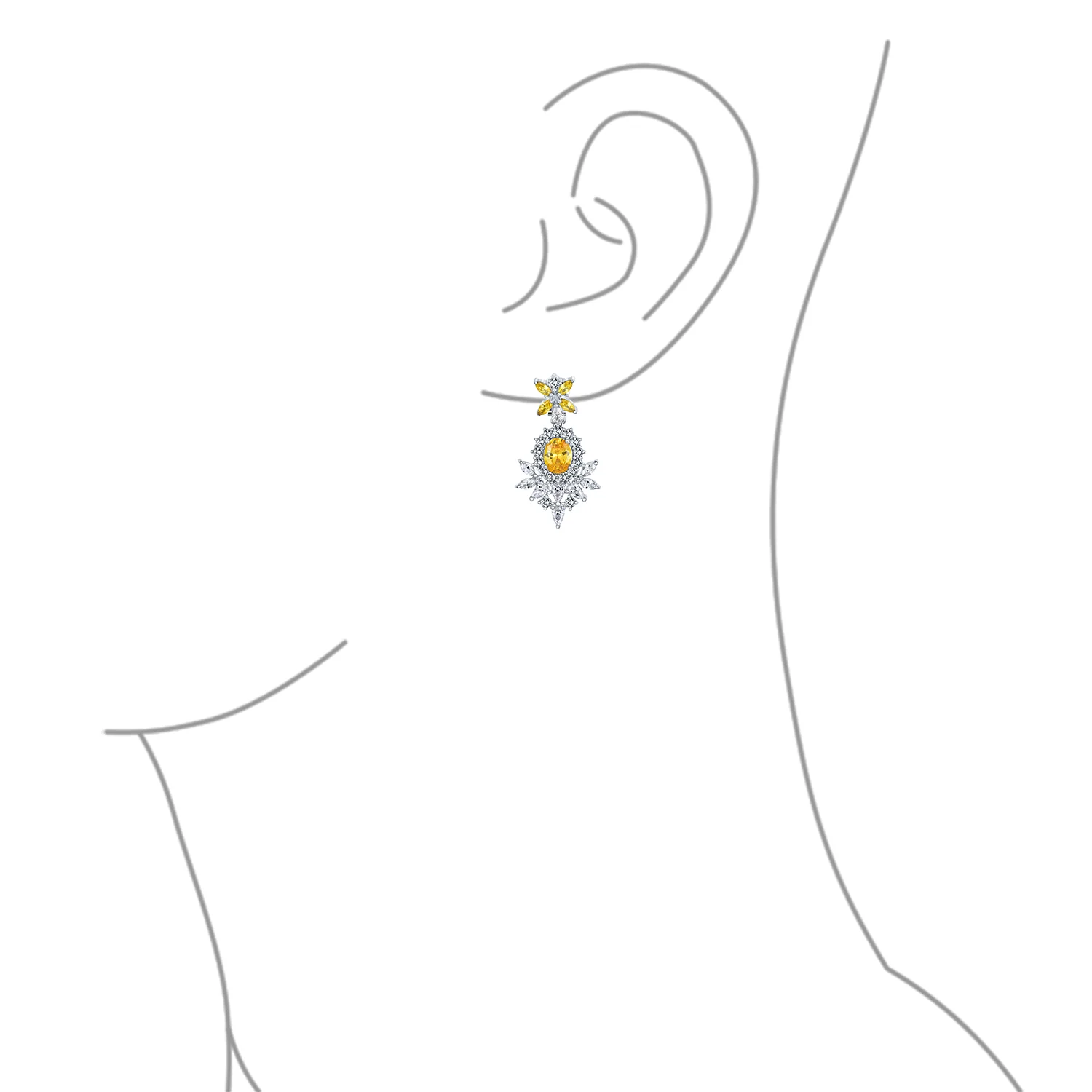 Cocktail Leaf Motif Cubic Zirconia Black White CZ Chandelier Clip-On Earrings - Image 9