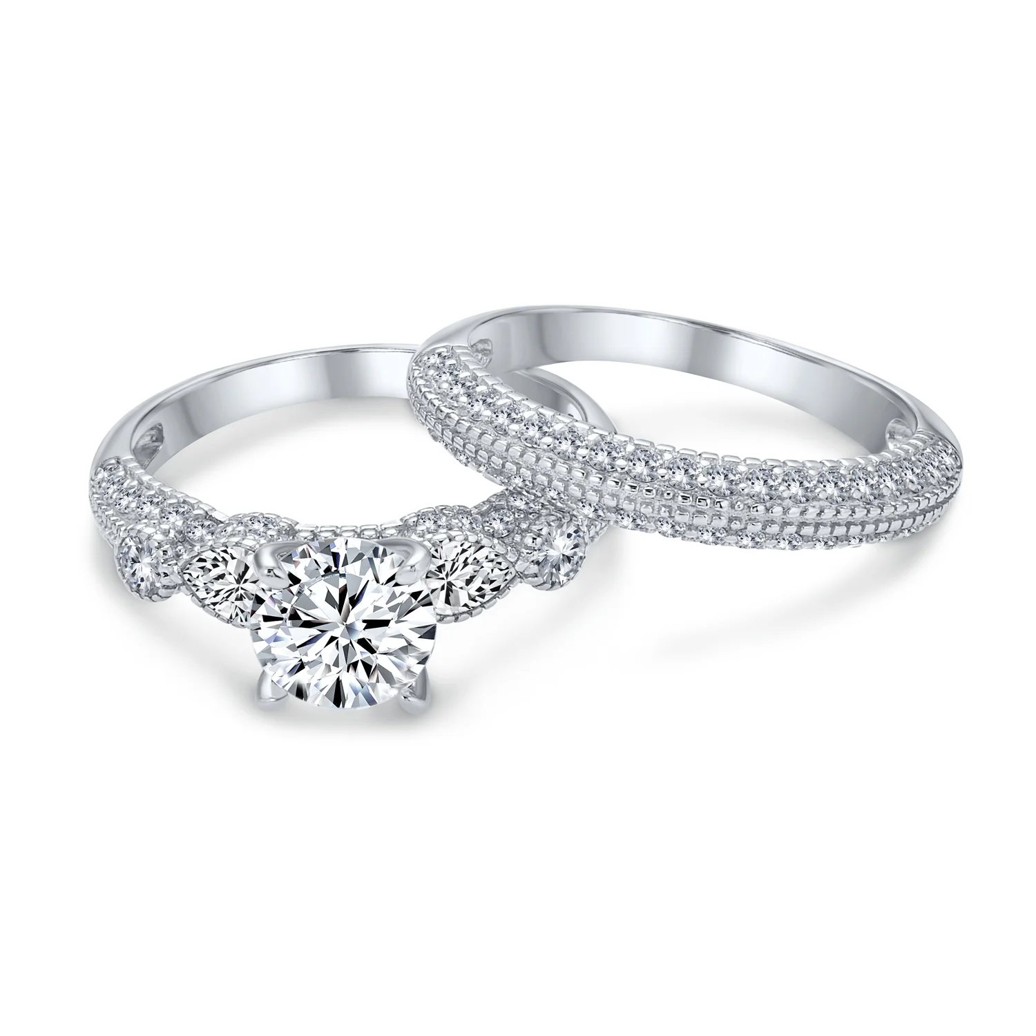 Vintage Art Deco Cocktail Statement Ring 3CT CZ 3 Stone Sterling Silver Band - Image 2