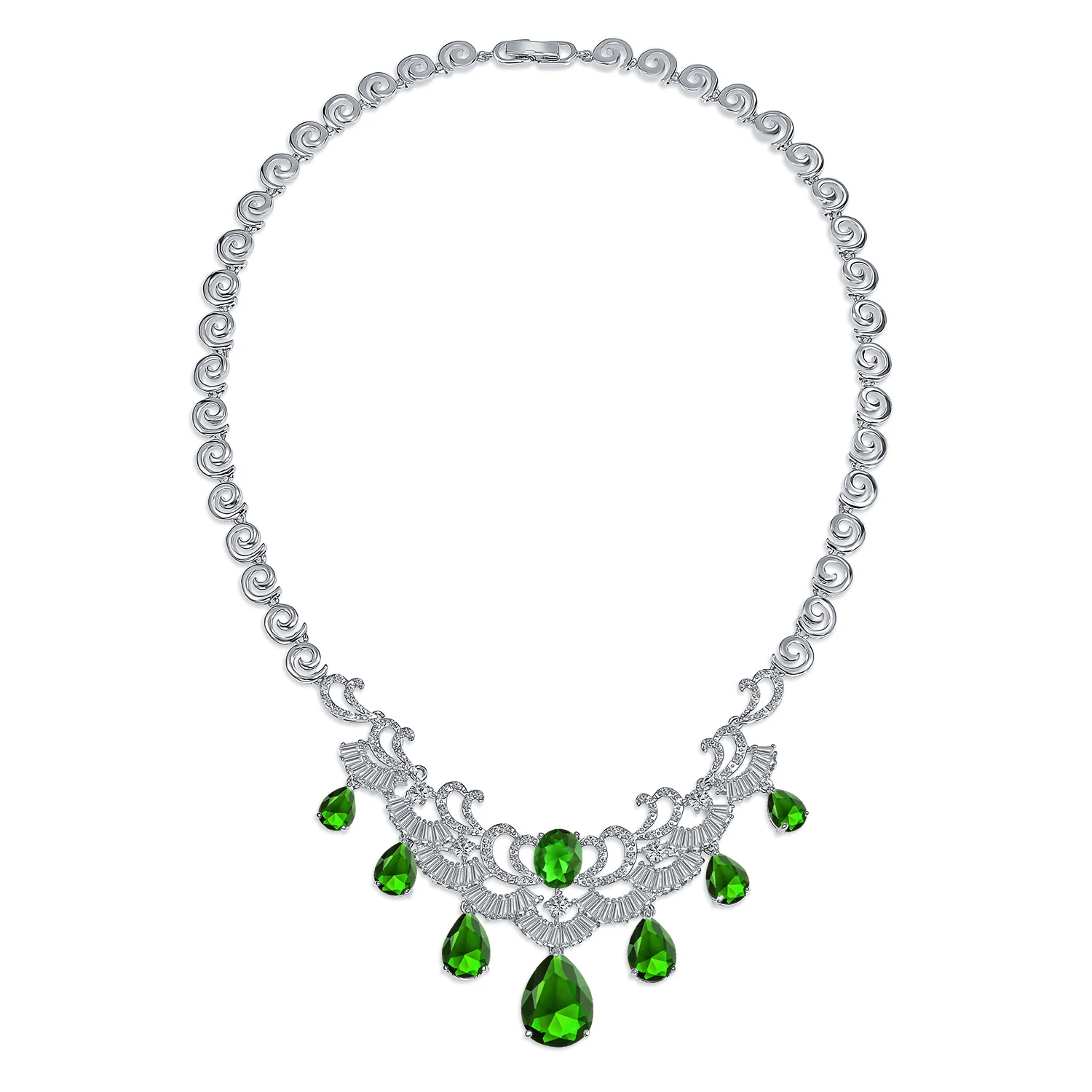 Estate Jewelry Art Deco Style CZ Cubic Zirconia Dangling Teardrops Statement Collar Necklace - Image 2