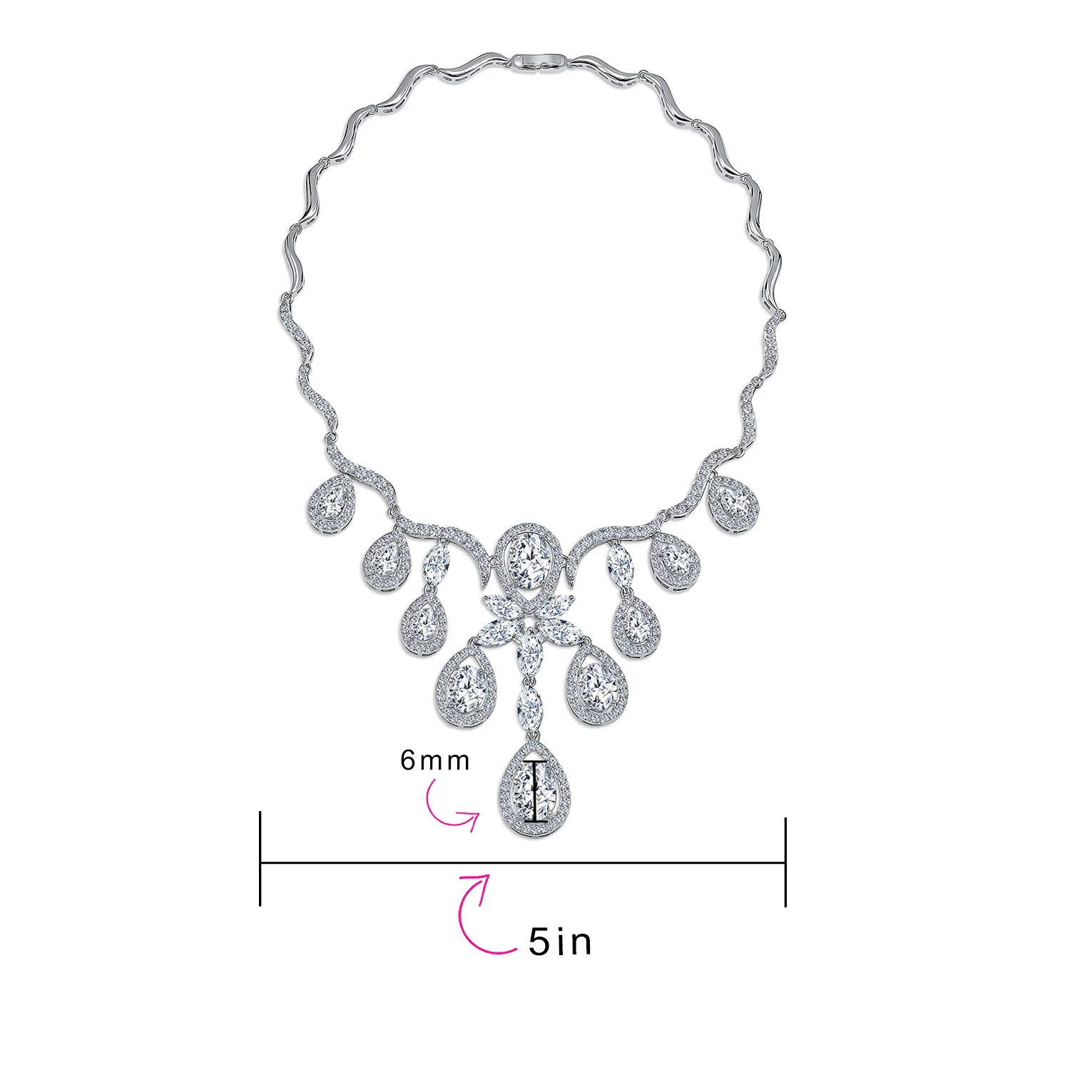 Vintage Art Deco Collar Necklace Set with Teardrop CZ and Earrings Silver Plated - Image 10