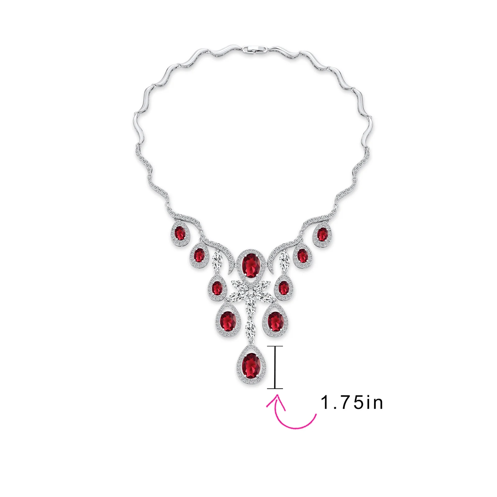Vintage Art Deco Collar Necklace Set with Teardrop CZ and Earrings Silver Plated - Image 11