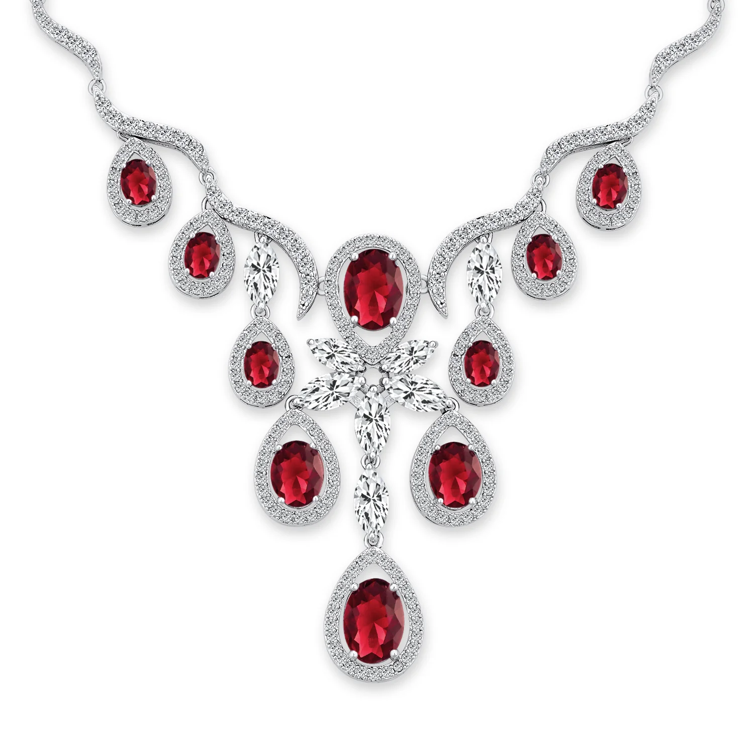 Vintage Art Deco Collar Necklace Set with Teardrop CZ and Earrings Silver Plated - Image 3