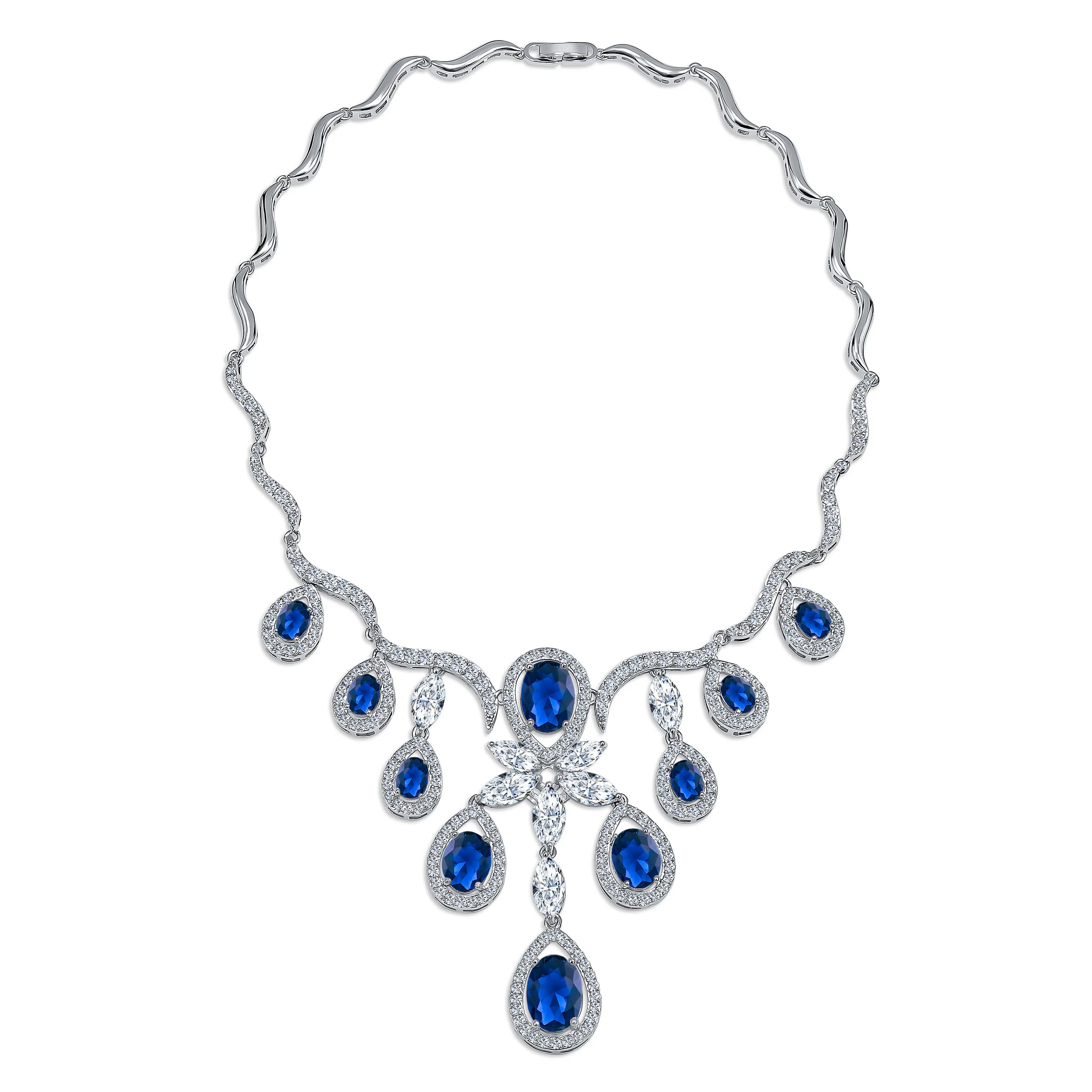 Vintage Art Deco Collar Necklace Set with Teardrop CZ and Earrings Silver Plated - Image 4